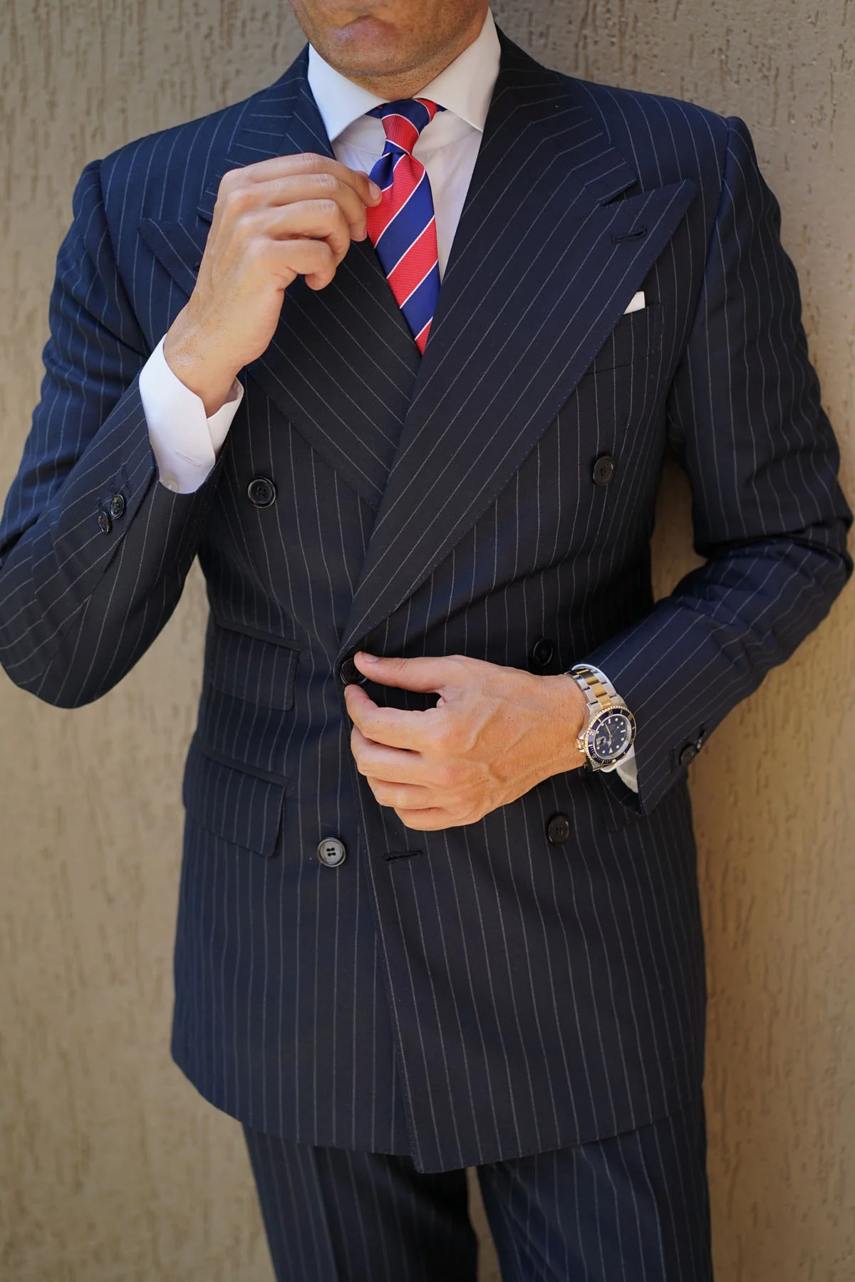 Navy Blue White and Red Diagonal - Skinny Tie - Image 9