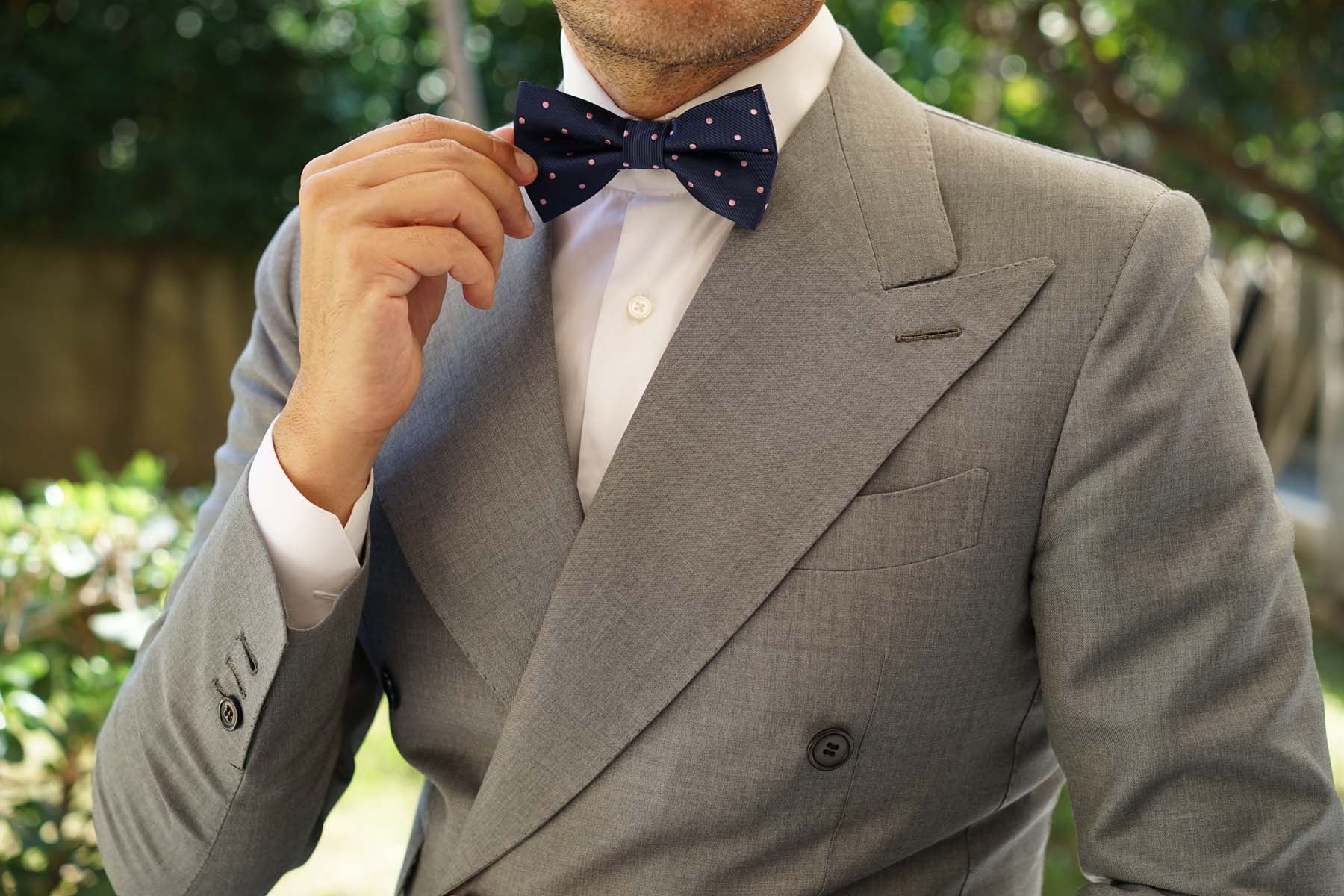 Navy Blue with Pink Polka Dots - Bow Tie - Image 3