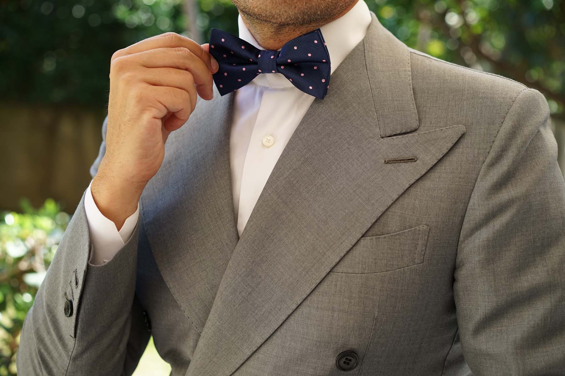 Navy Blue with Pink Polka Dots - Bow Tie - Image 5