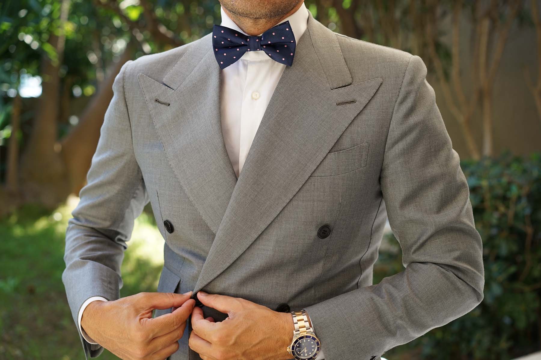 Navy Blue with Pink Polka Dots - Bow Tie - Image 6