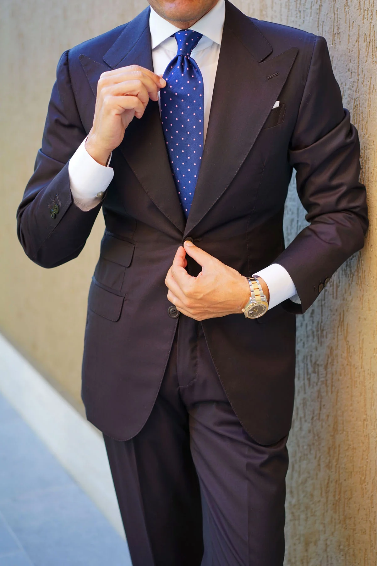 Navy Blue with Pink Polka Dots Tie - Image 7