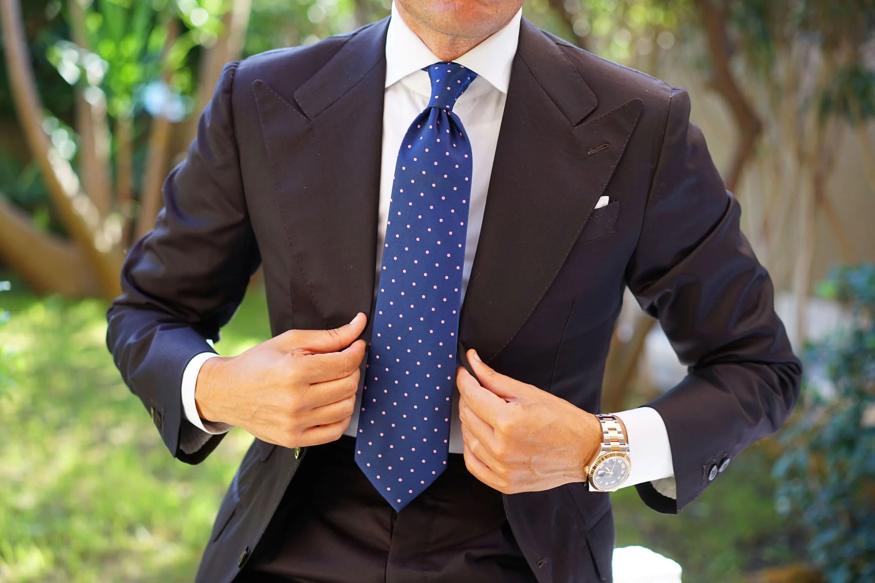 Navy Blue with Pink Polka Dots Tie - Image 8
