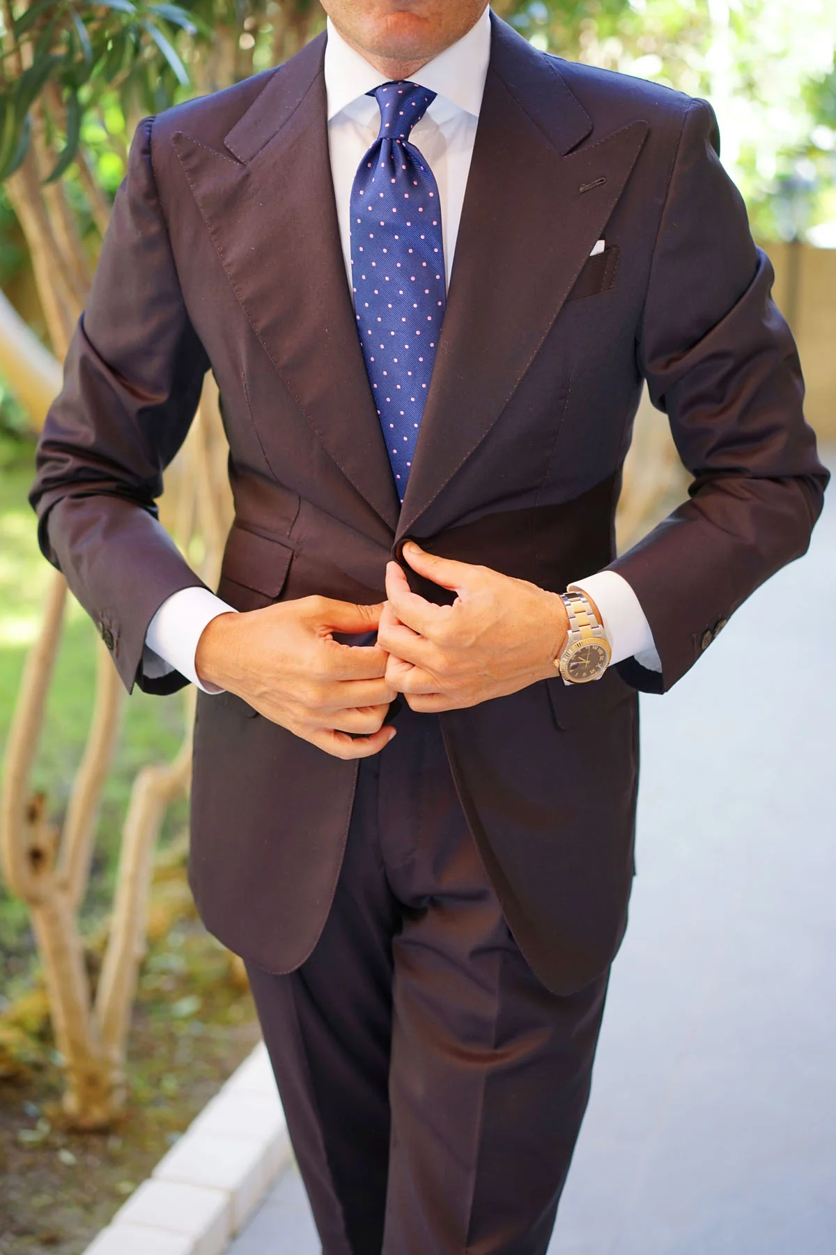 Navy Blue with Pink Polka Dots Tie - Image 9