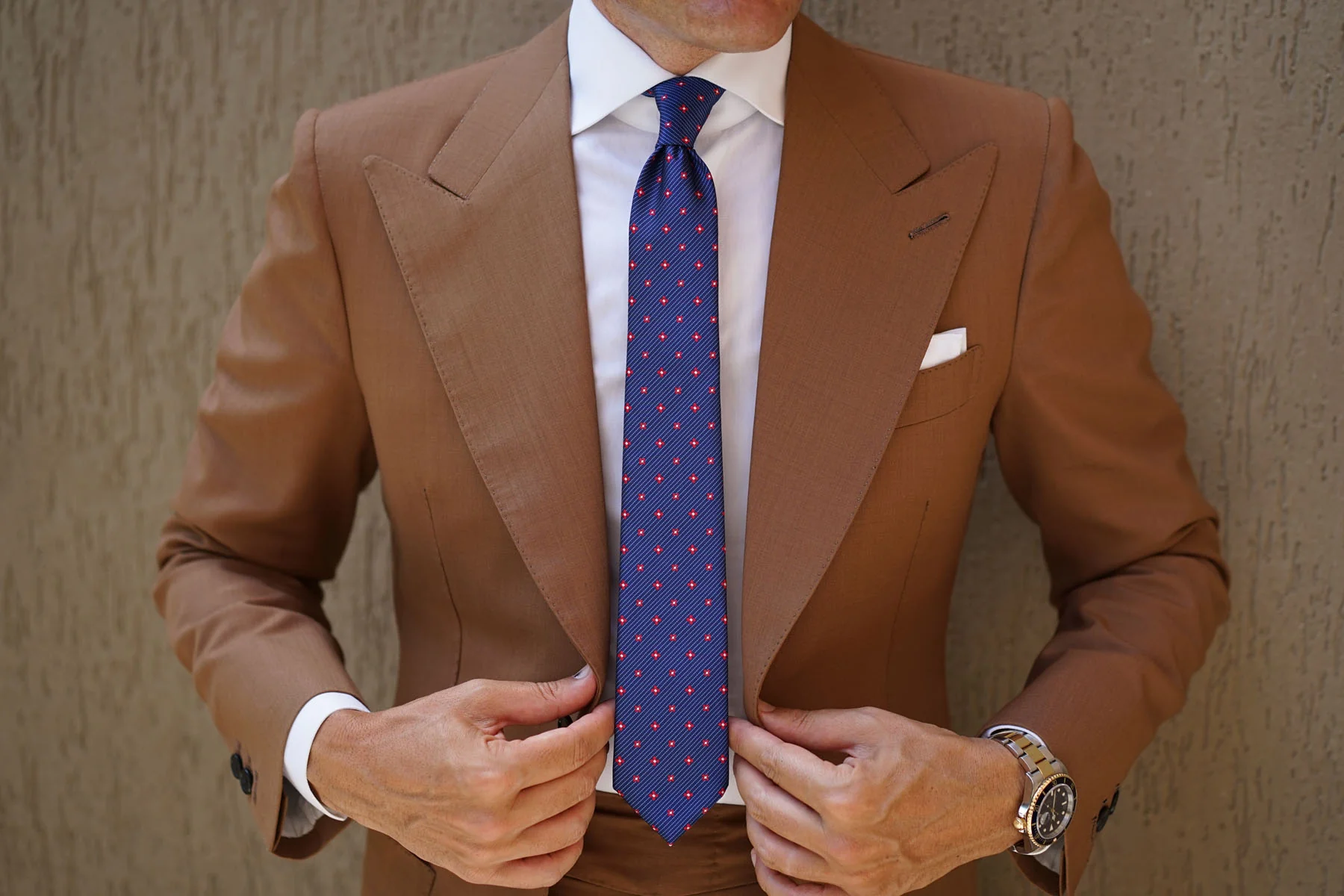 Navy Blue with Red Pattern Skinny Tie - Image 10