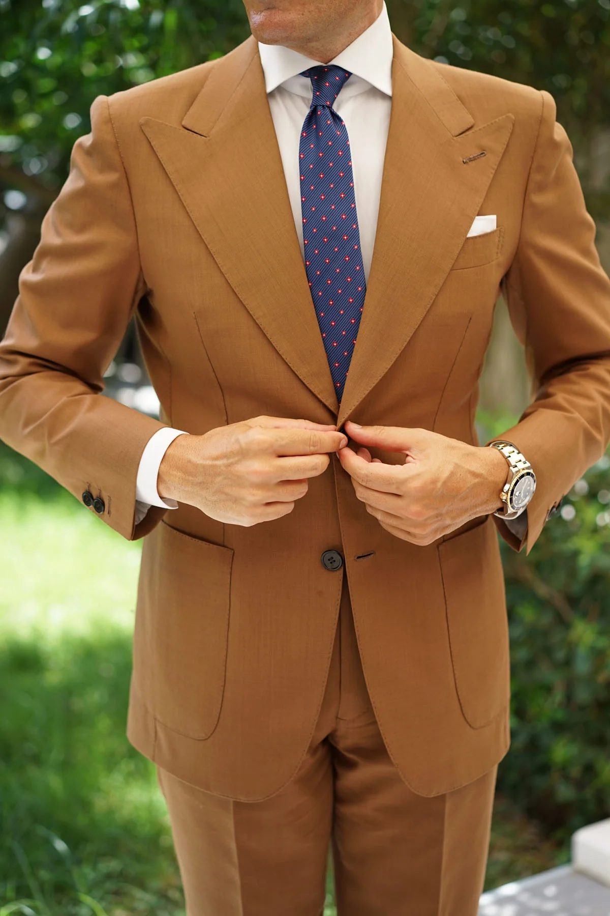 Navy Blue with Red Pattern Skinny Tie - Image 11