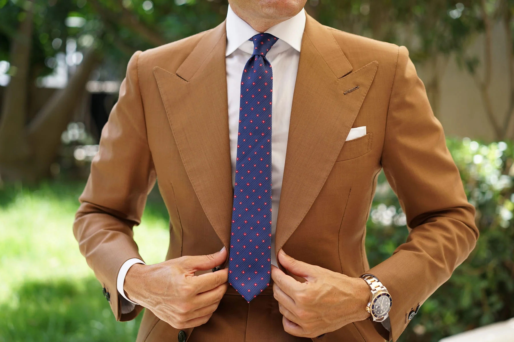 Navy Blue with Red Pattern Skinny Tie - Image 5