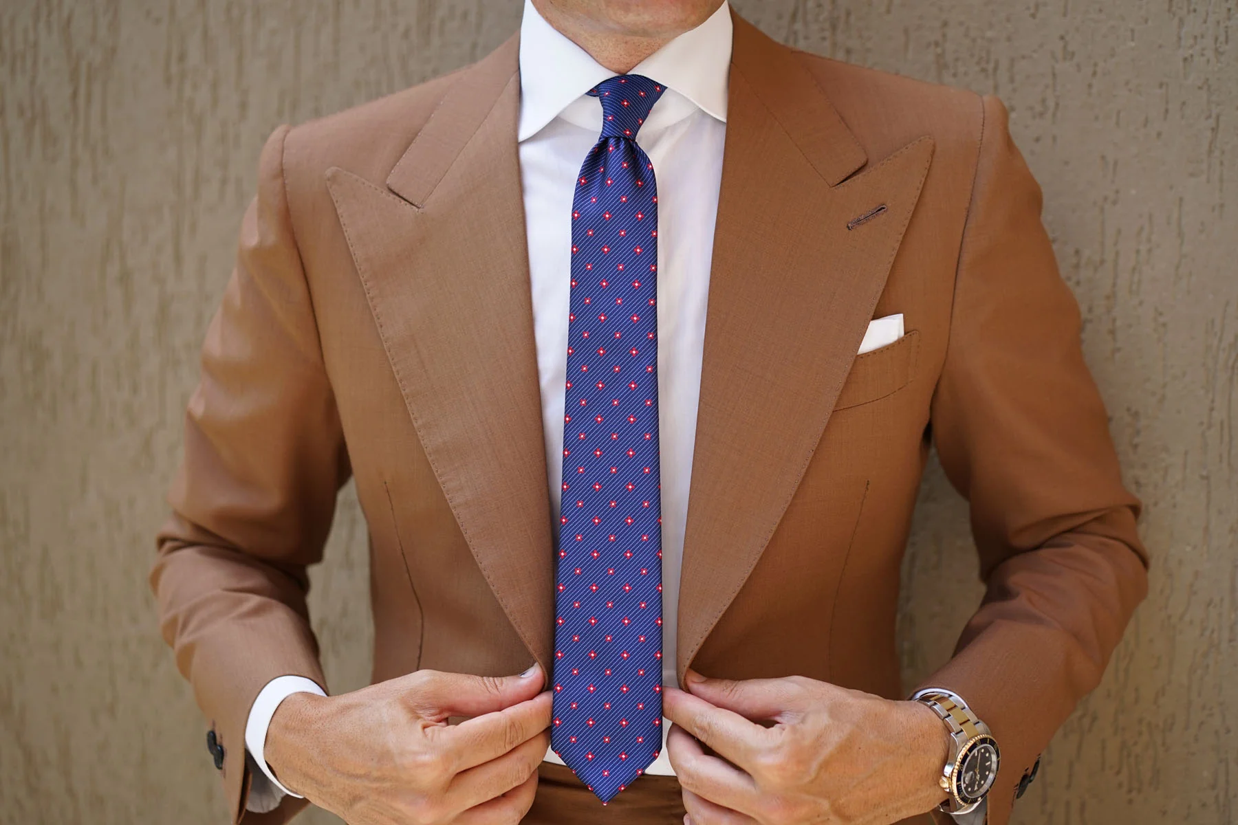 Navy Blue with Red Pattern Skinny Tie - Image 7