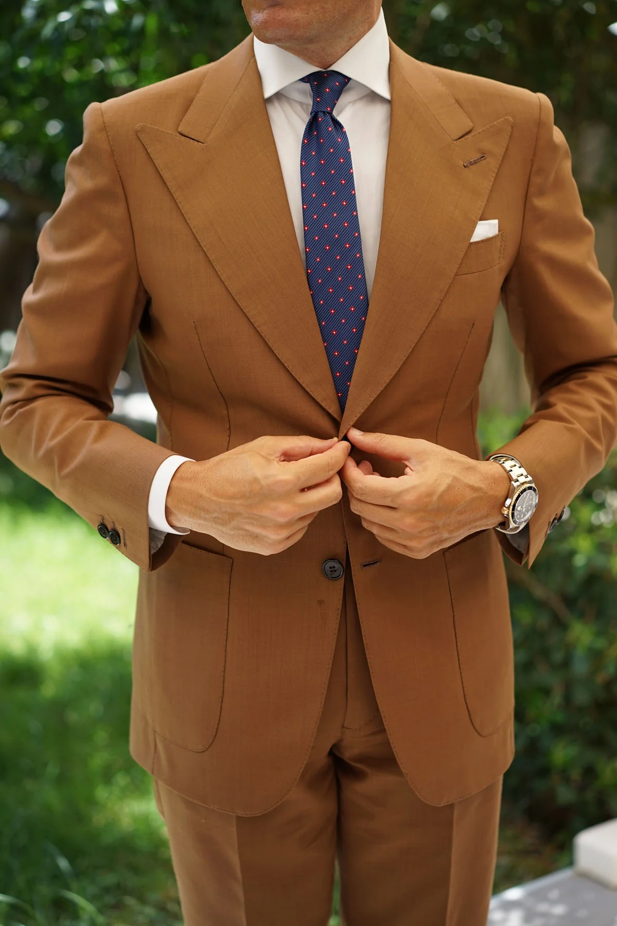 Navy Blue with Red Pattern Skinny Tie - Image 8