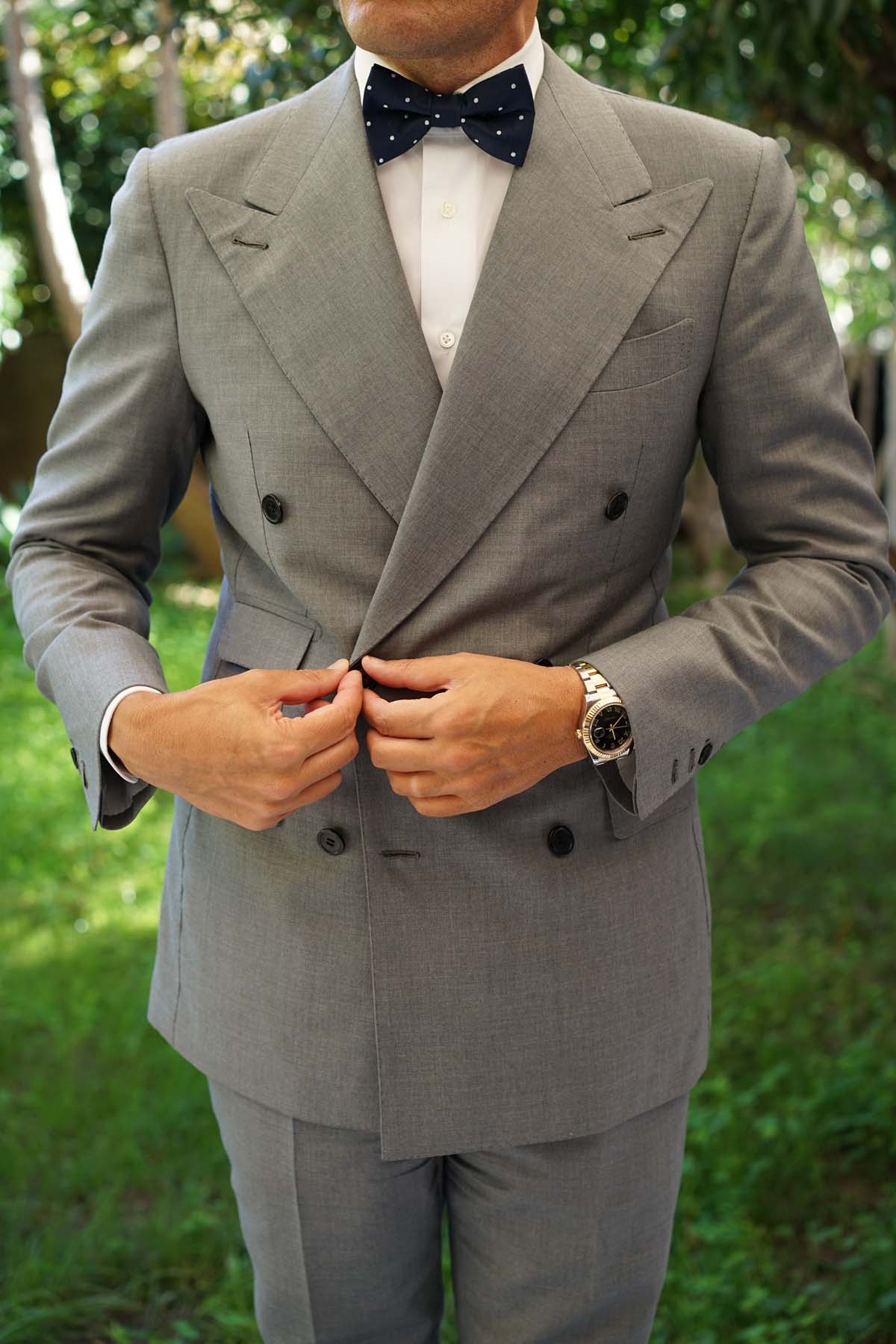 Navy Blue with White Polkadots - Bow Tie - Image 4