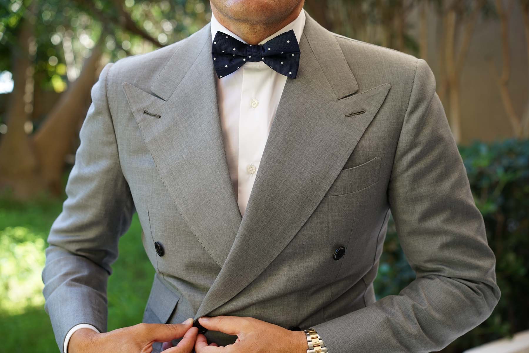Navy Blue with White Polkadots - Bow Tie - Image 6