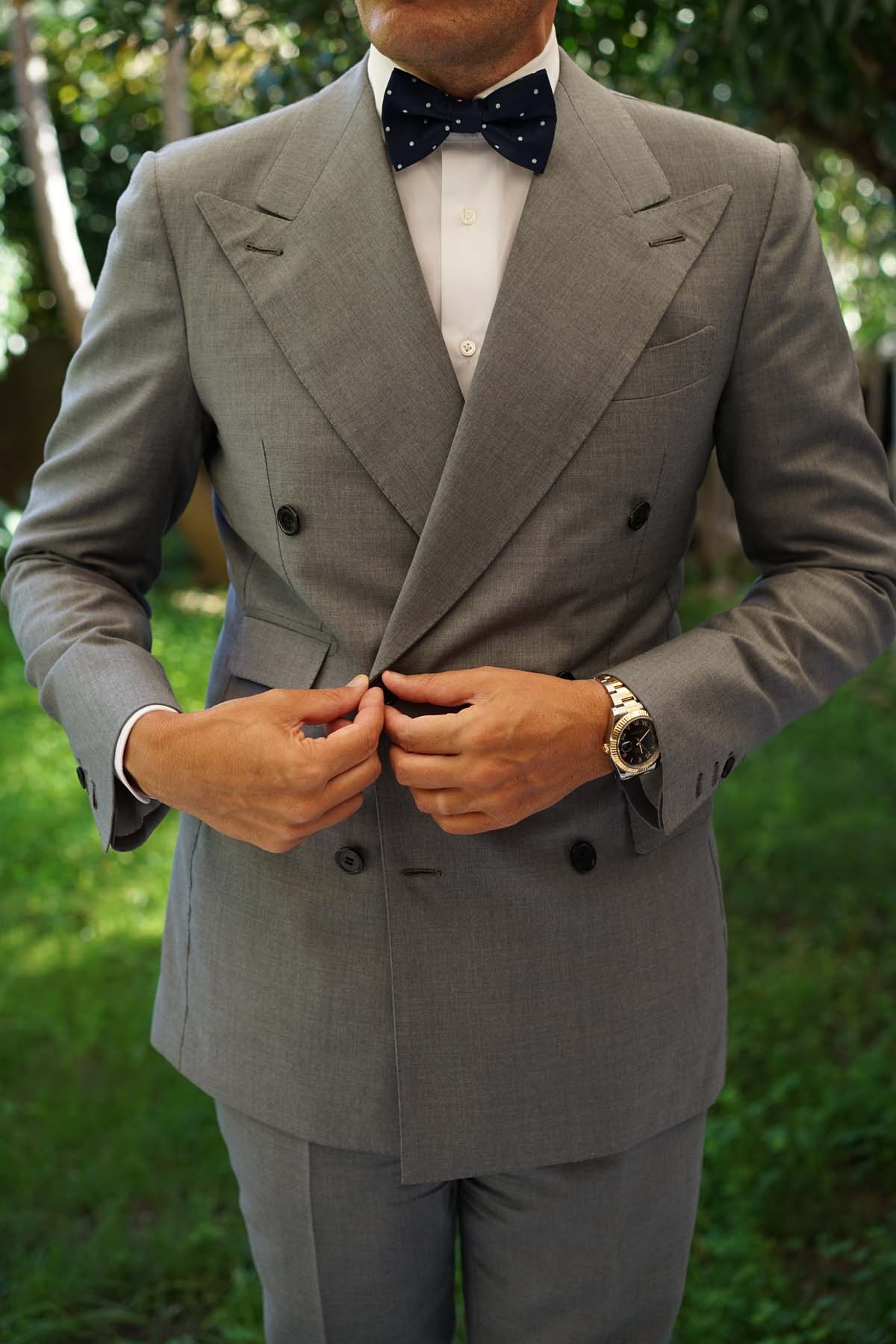 Navy Blue with White Polkadots - Bow Tie - Image 7