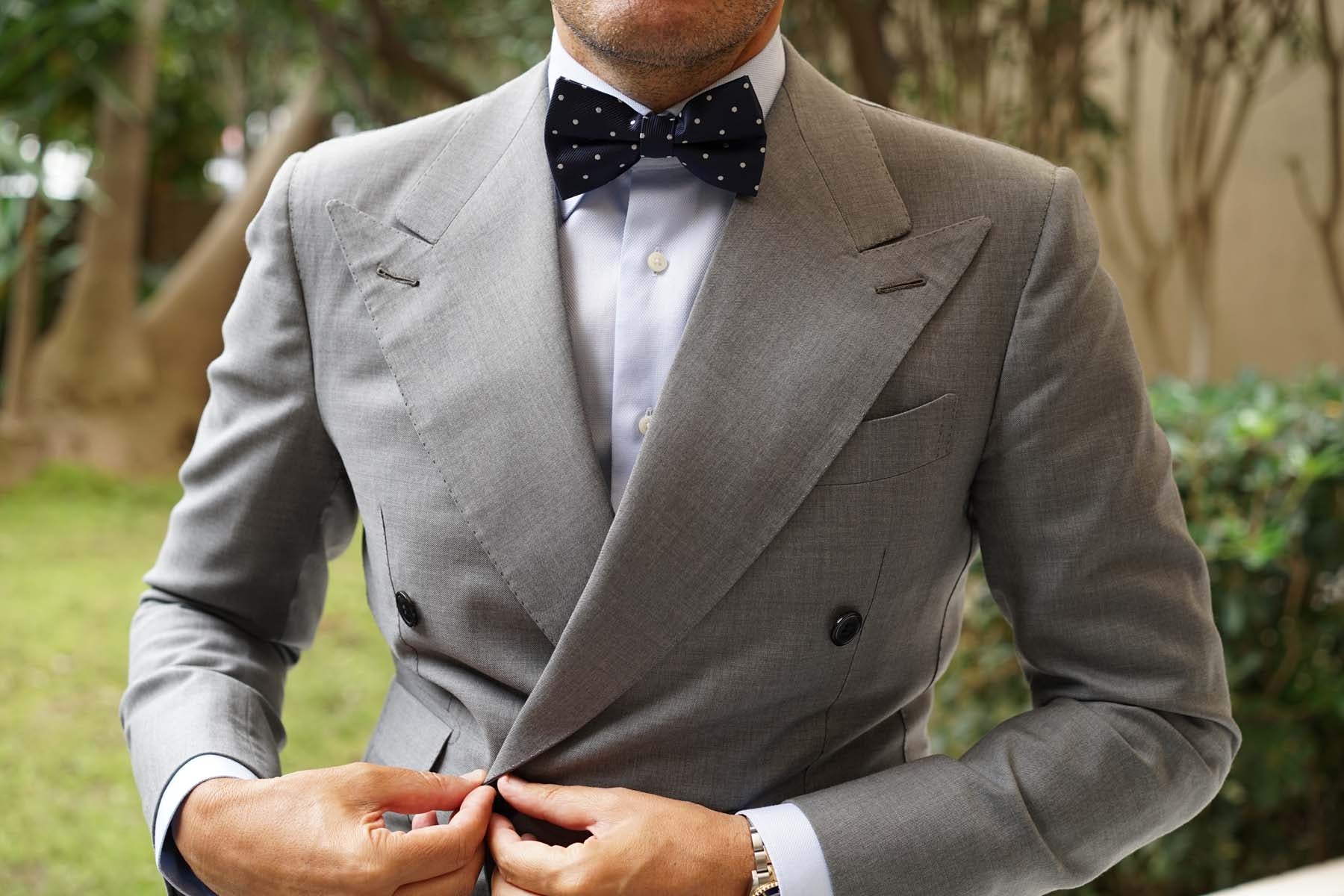 Navy Blue with White Polka Dots - Bow Tie - Image 3