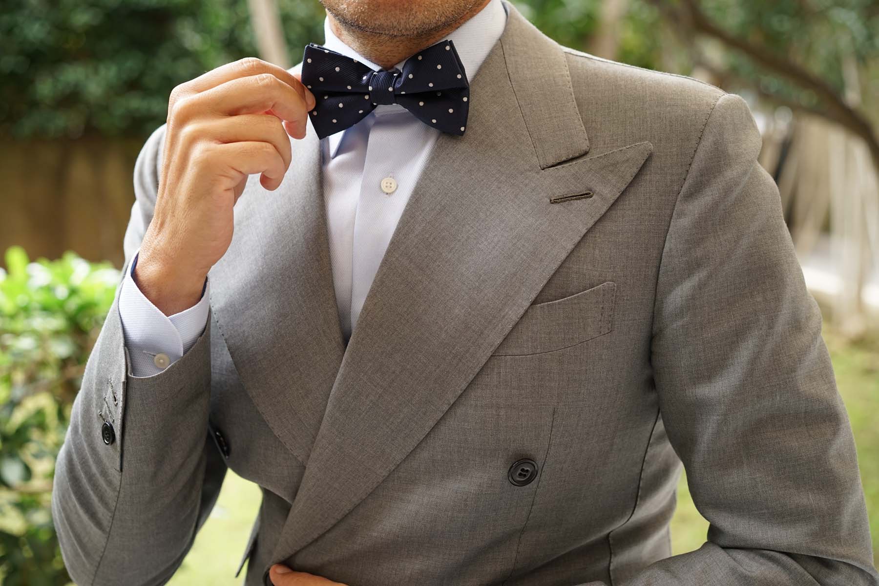 Navy Blue with White Polka Dots - Bow Tie - Image 5