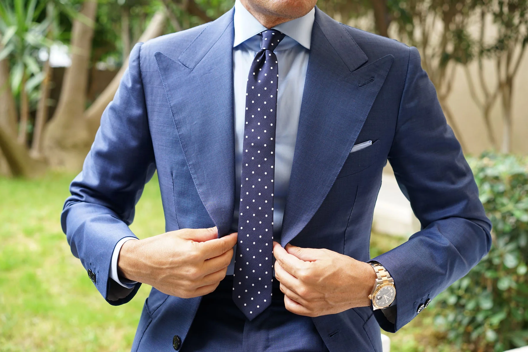 Navy Blue with White Polka Dots - Skinny Tie - Image 9