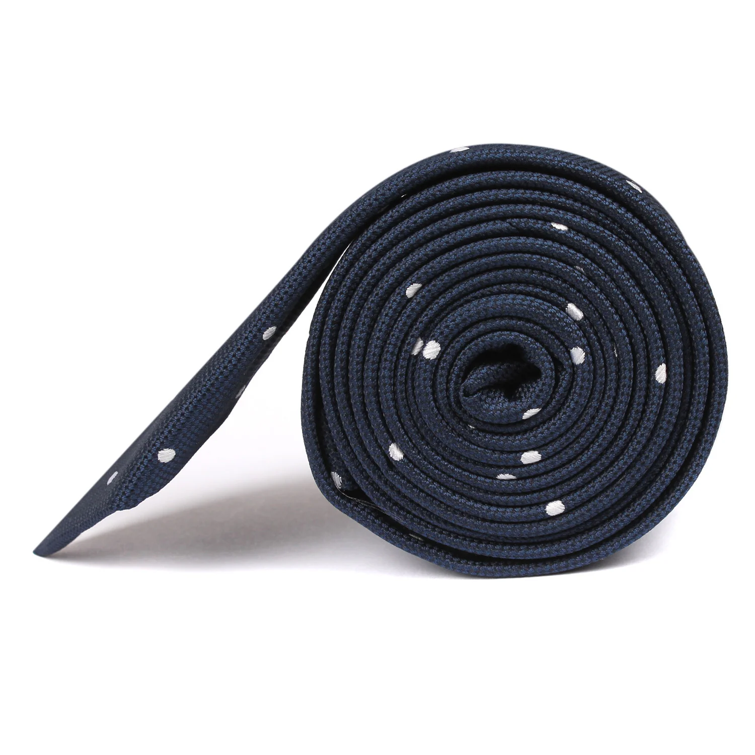 Navy Blue with White Polkadots - Skinny Tie - Image 3
