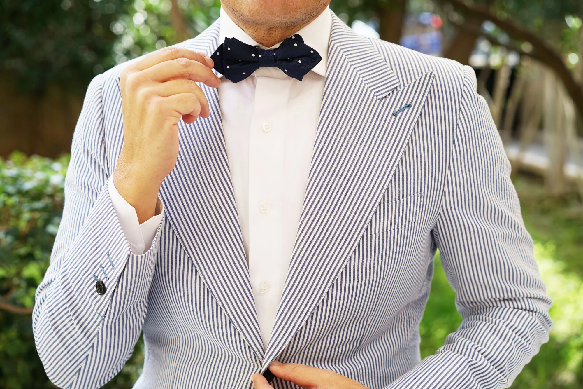 Navy Blue with White Polkadots Textured Diamond Bow Tie - Image 5
