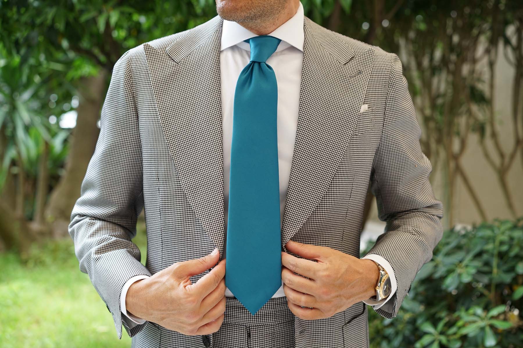Oasis Teal Satin Necktie - Image 4