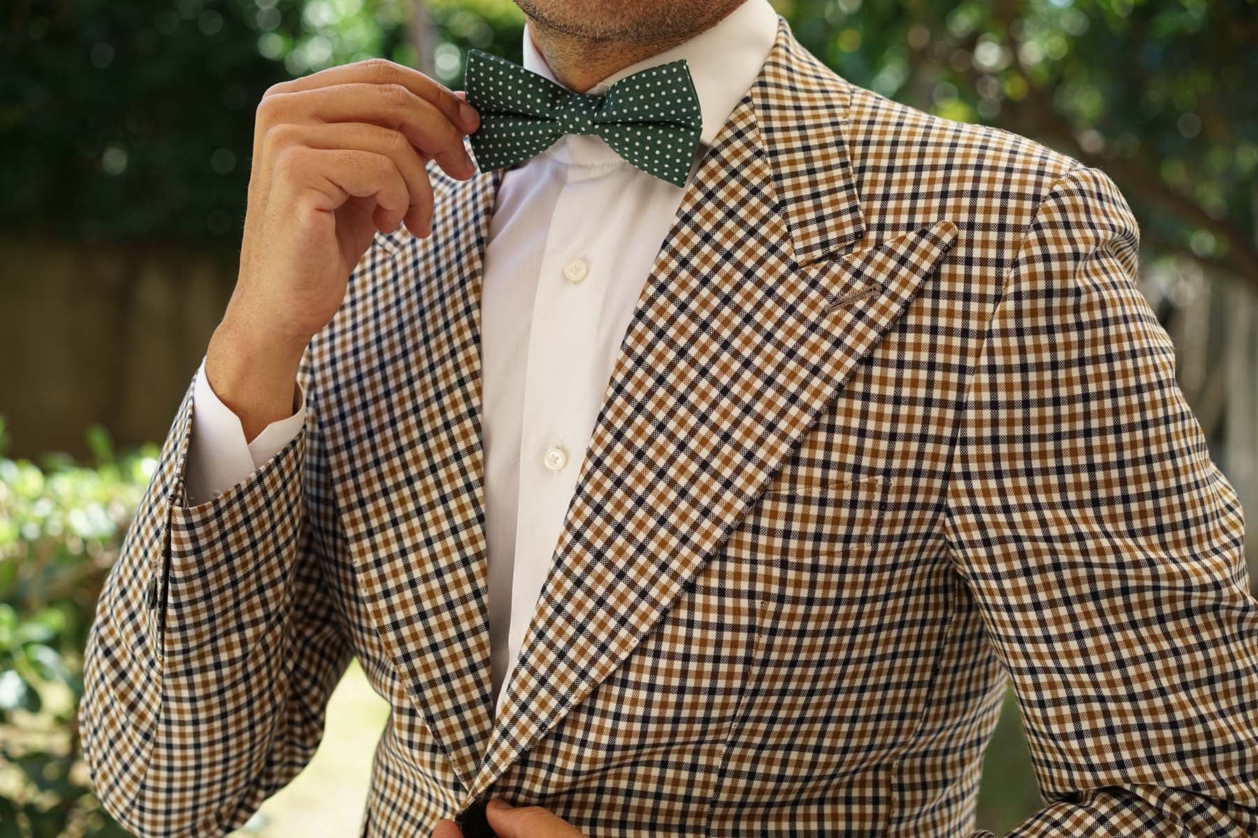Olive Green Polka Dot Cotton Bow Tie - Image 3