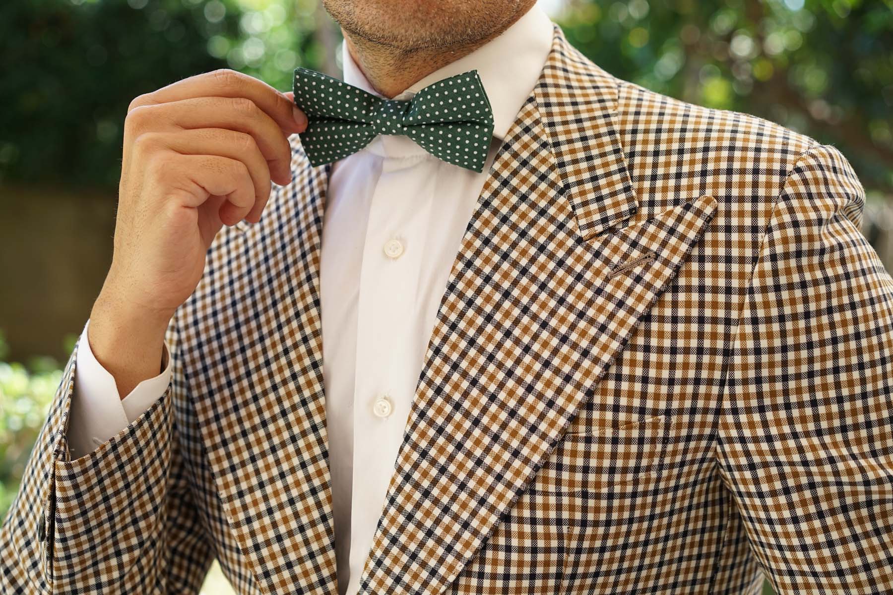 Olive Green Polka Dot Cotton Bow Tie - Image 5