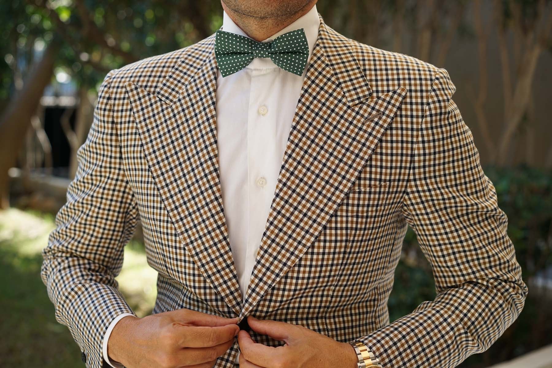 Olive Green Polka Dot Cotton Bow Tie - Image 6