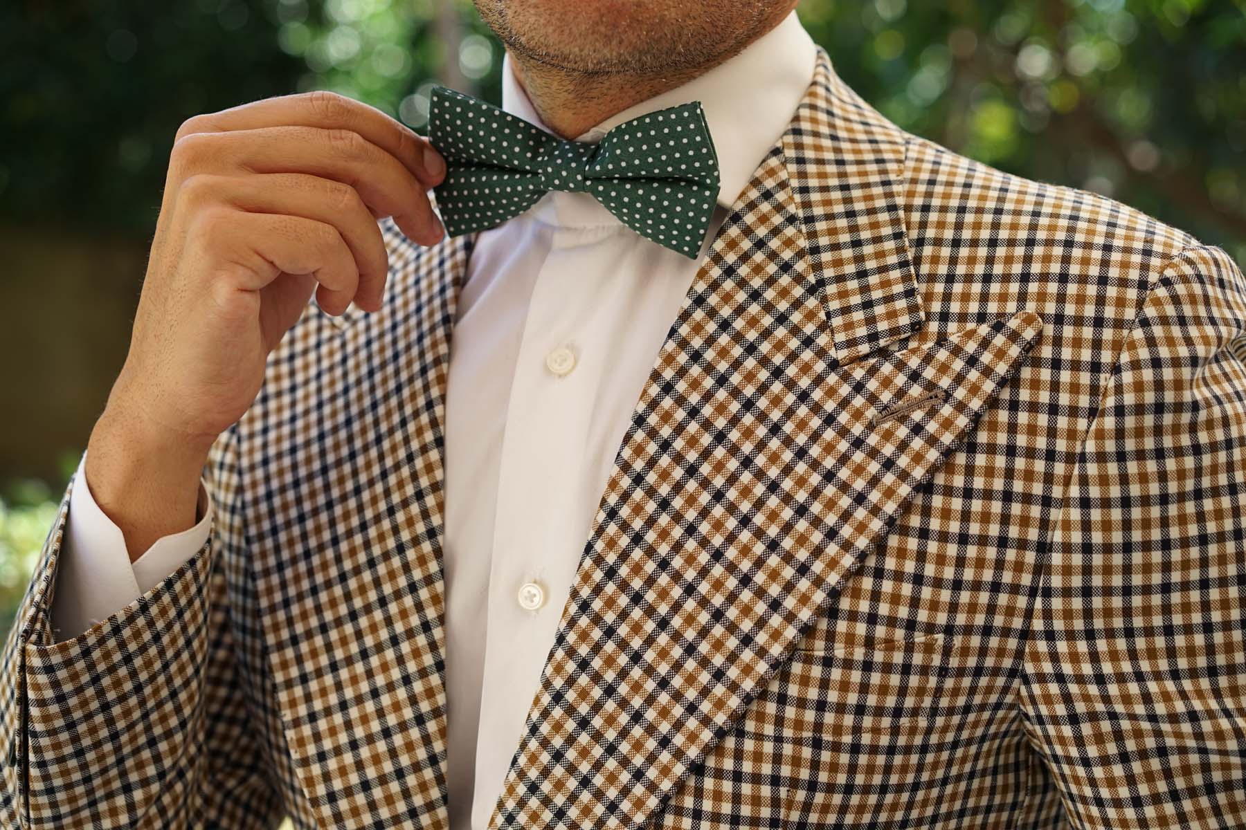 Olive Green Polka Dot Cotton Bow Tie - Image 7