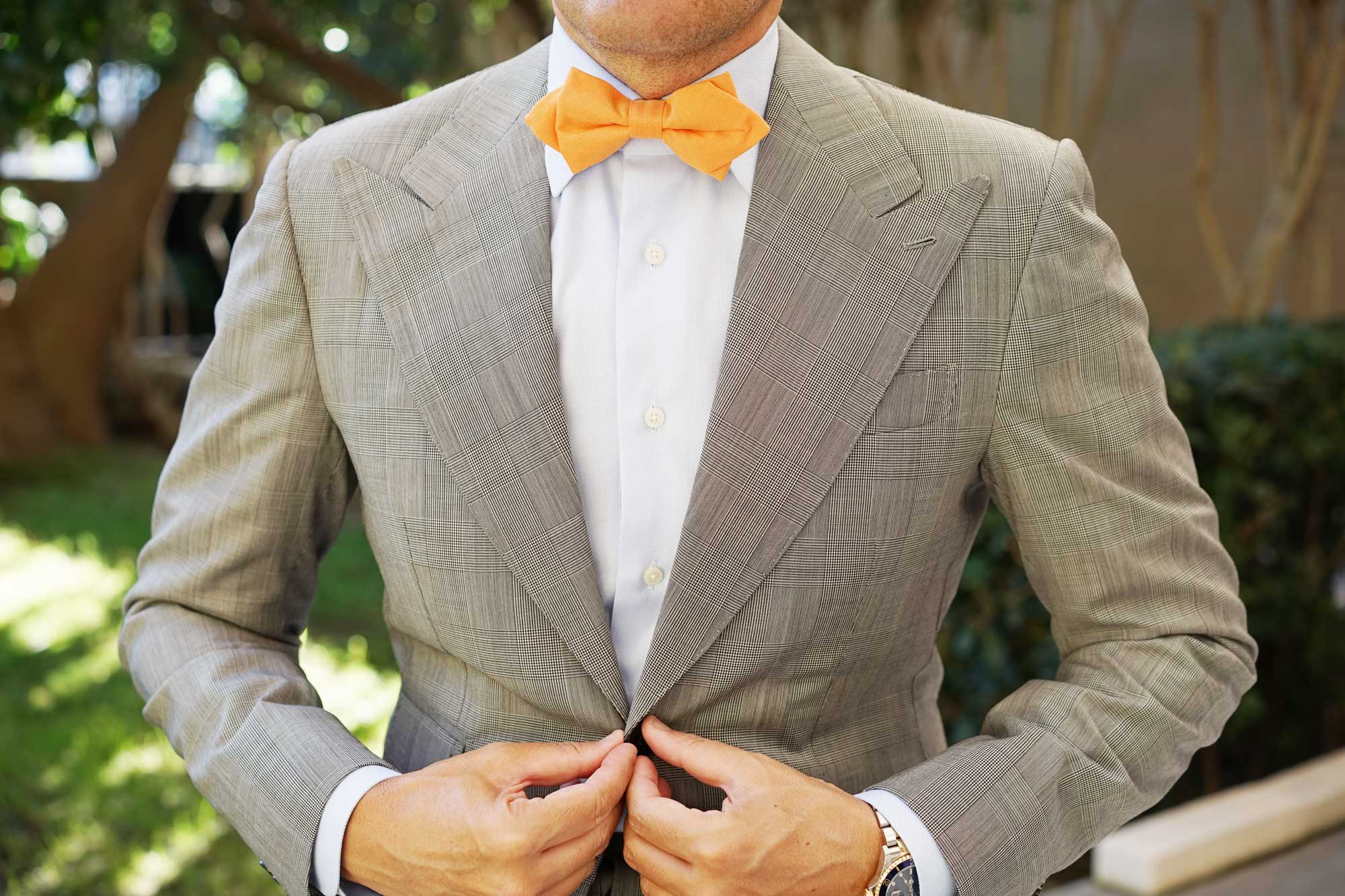 Orange Amber Slub Linen Diamond Bow Tie - Image 3