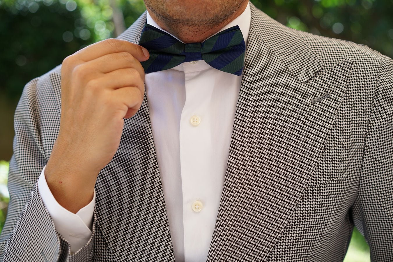 Oxford Blue & Dark Green Striped Bow Tie - Image 6