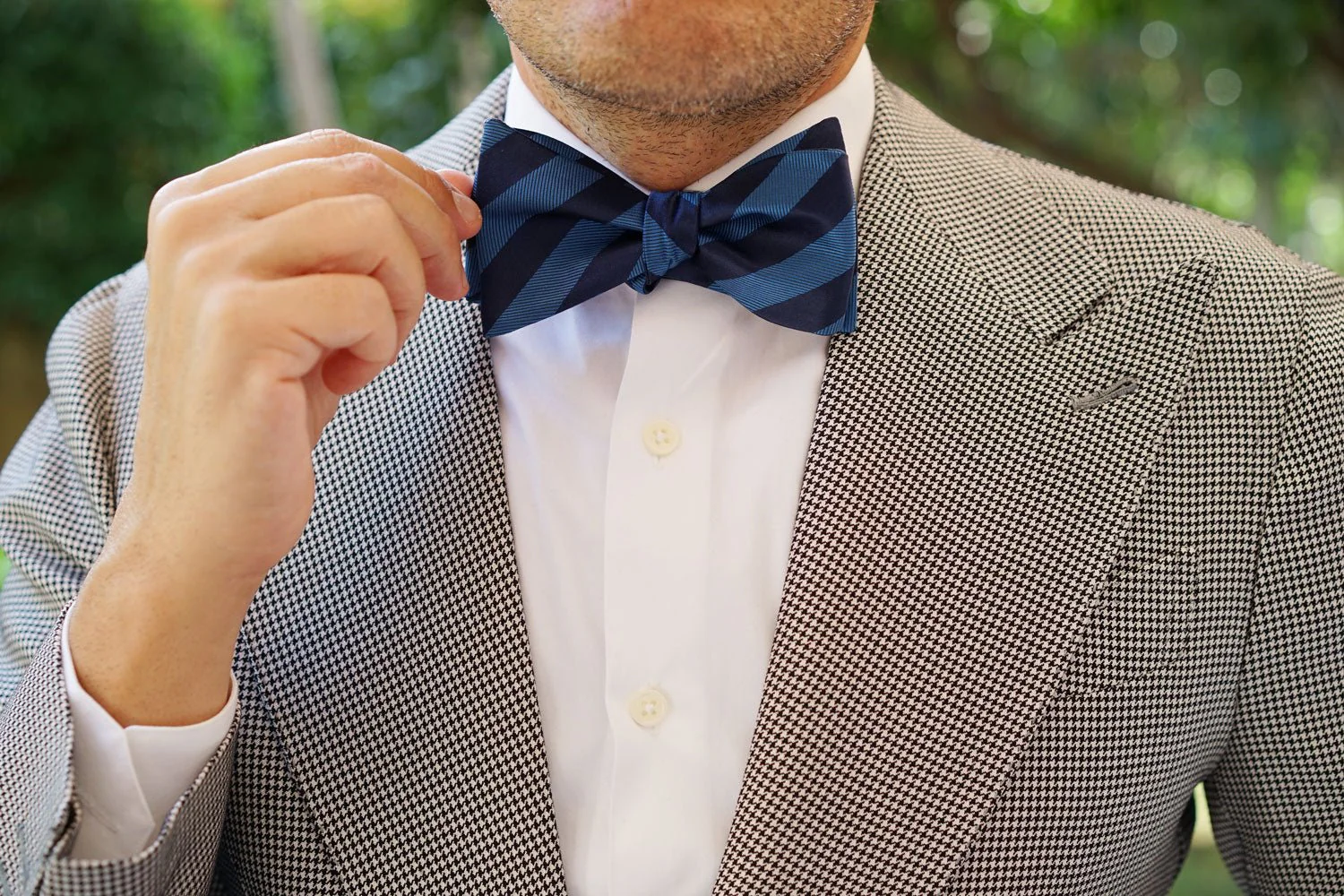 Oxford & Steel Blue Striped Self Bow Tie - Image 7