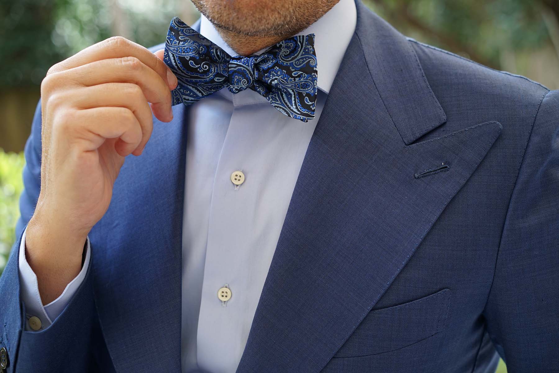 Paisley Black and Blue Bow Tie Untied - Image 7