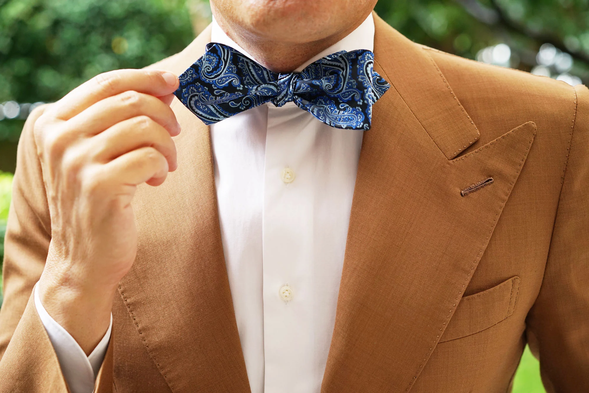 Paisley Black and Blue Self Tie Diamond Tip Bow Tie - Image 11