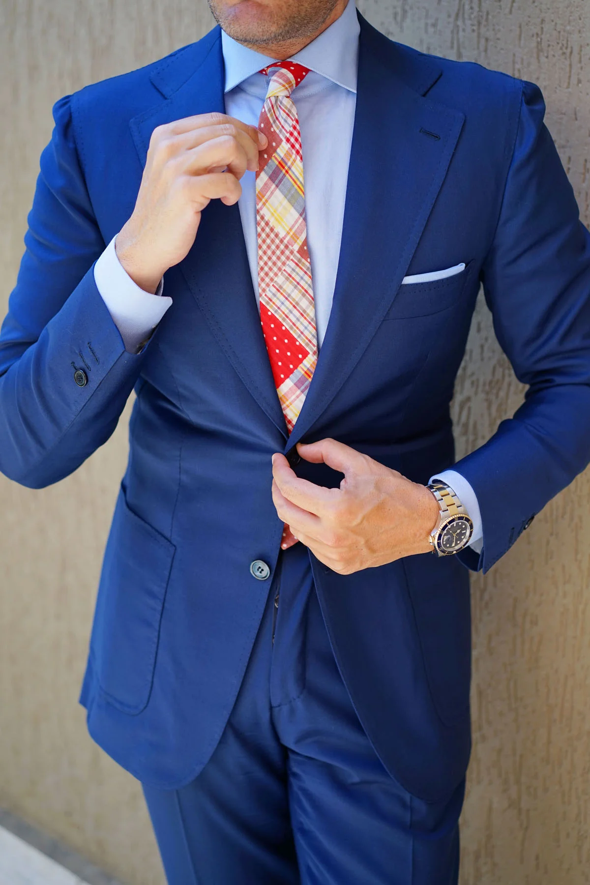 Plaid Red Gingham Cotton Polka Dot Skinny Tie - Image 8