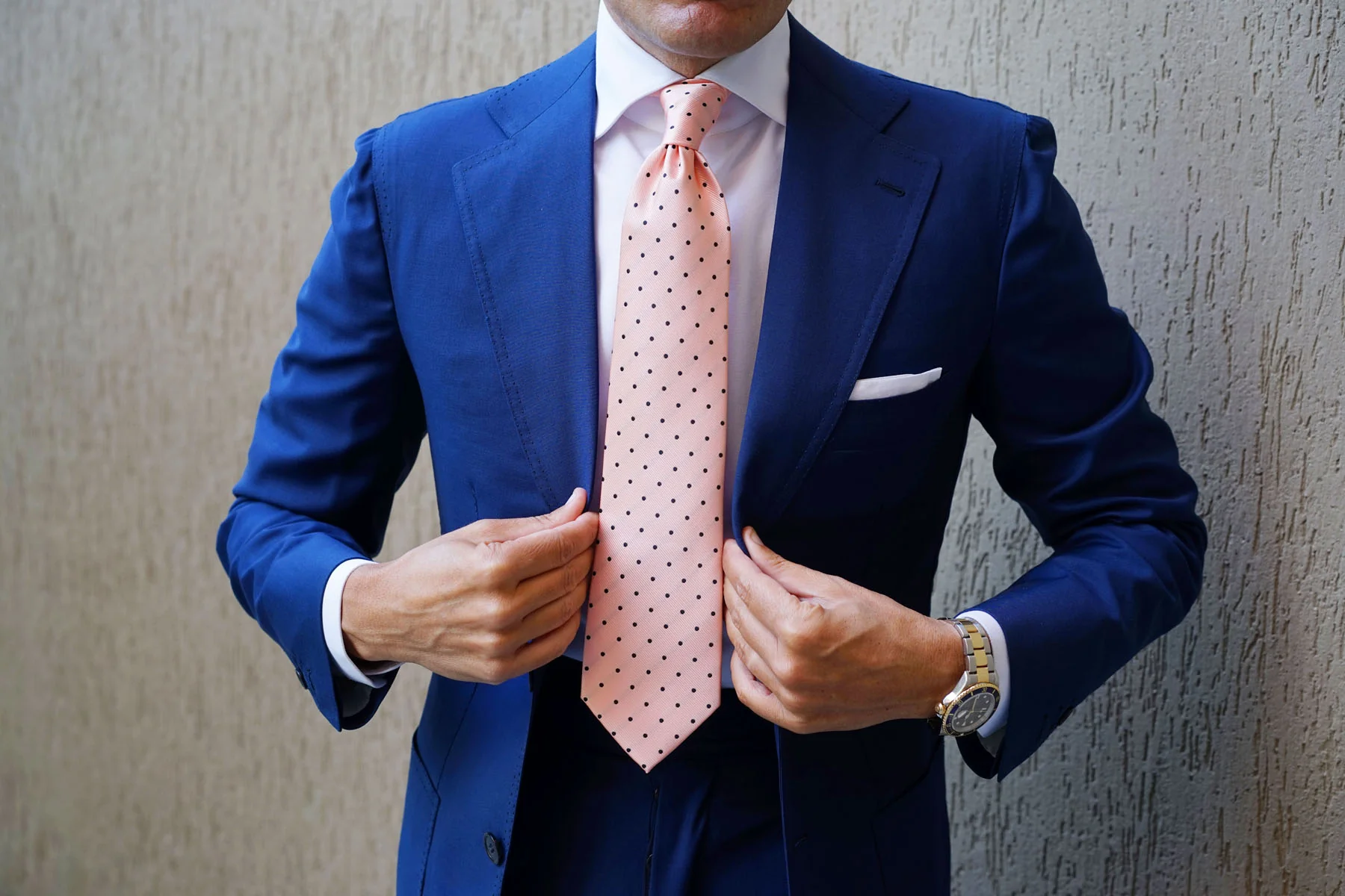 Peach on Black Polka Dots Necktie - Image 11