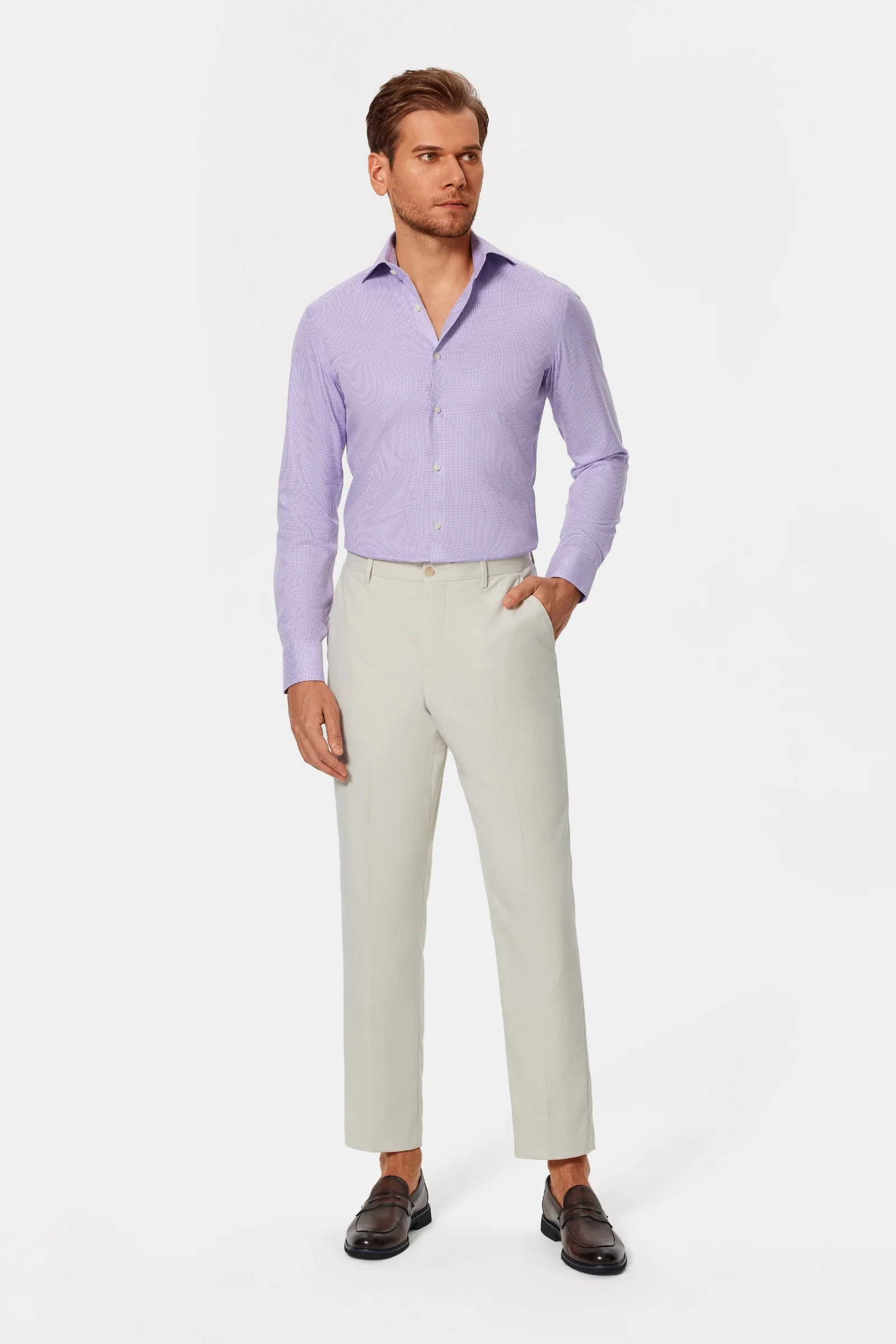 Perry Purple Gingham Twill Non-Iron Shirt - Image 12