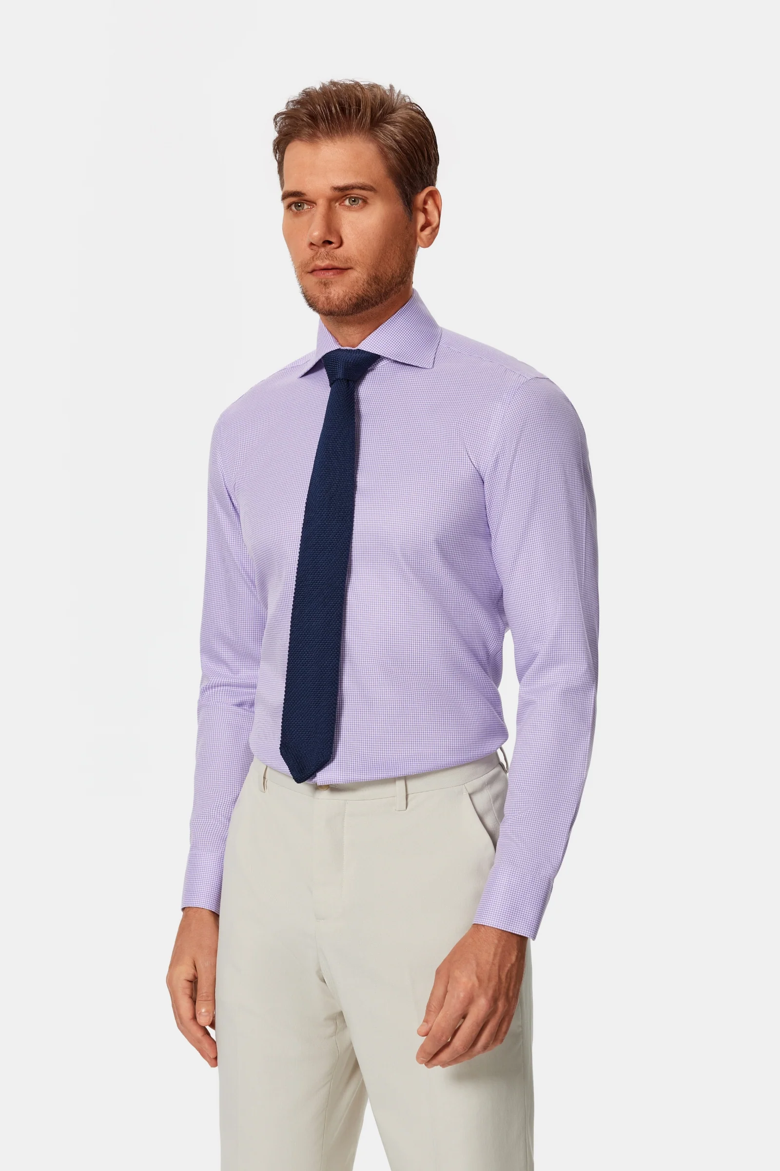 Perry Purple Gingham Twill Non-Iron Shirt - Image 4