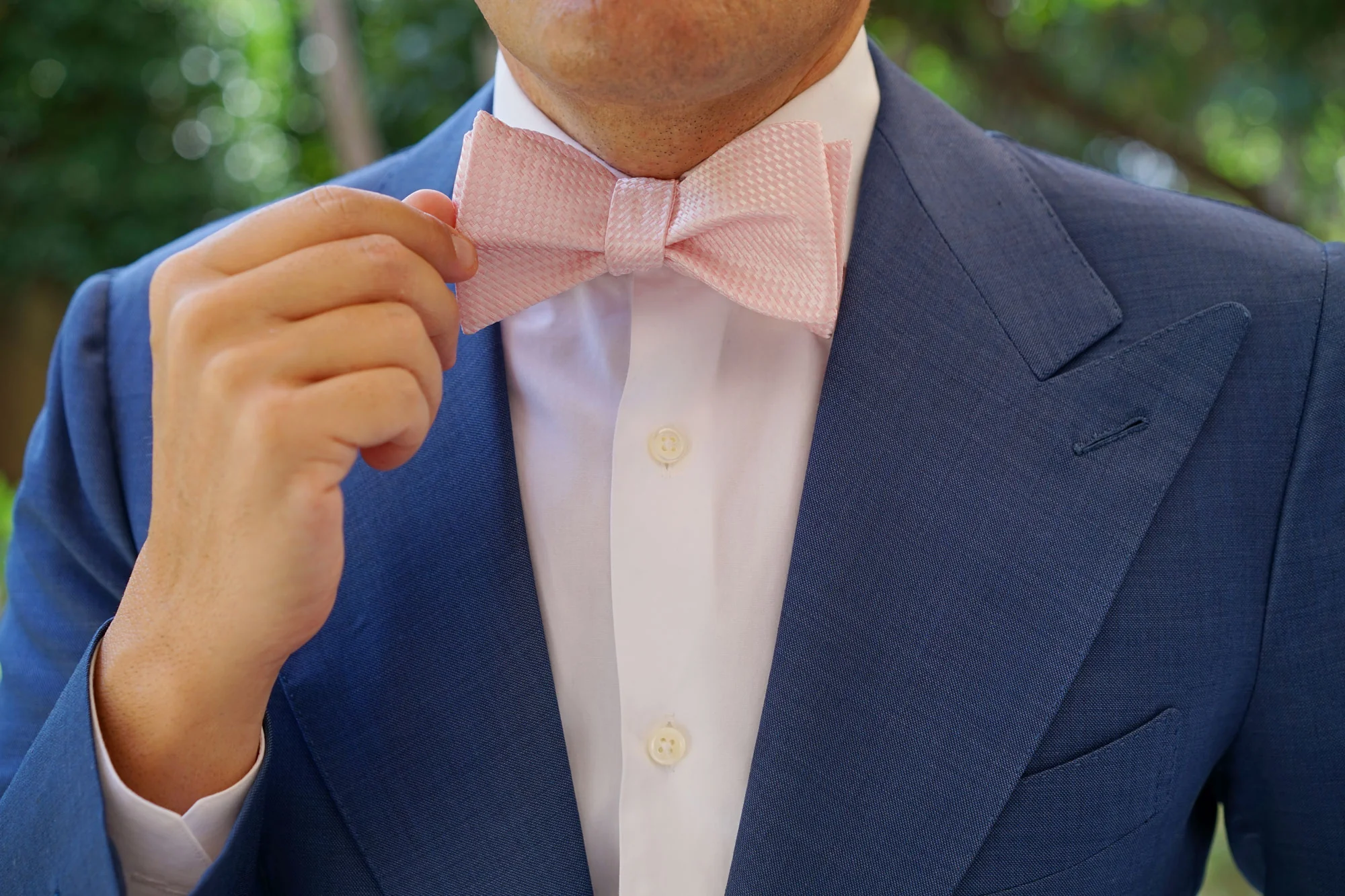 Pink Basket Weave Checkered Self Bow Tie - Image 7