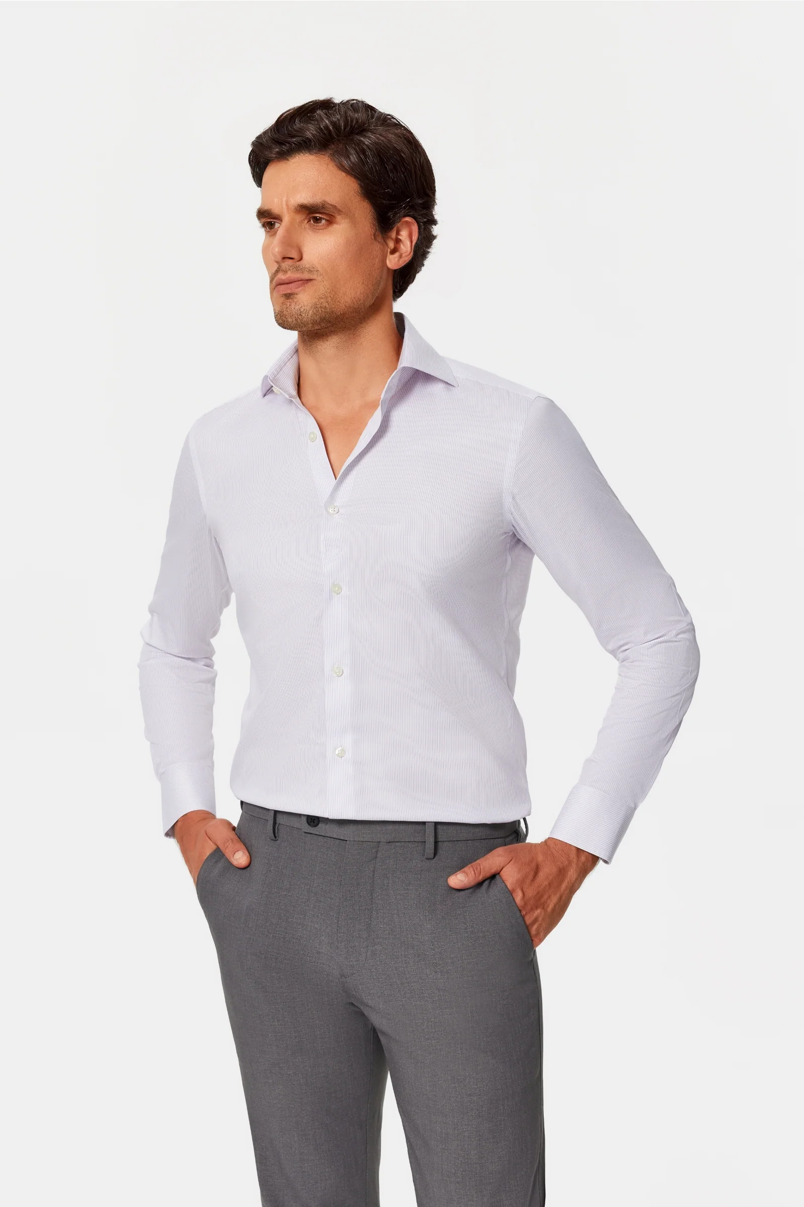 Poloni Purple Twill Non-Iron Shirt - Image 15