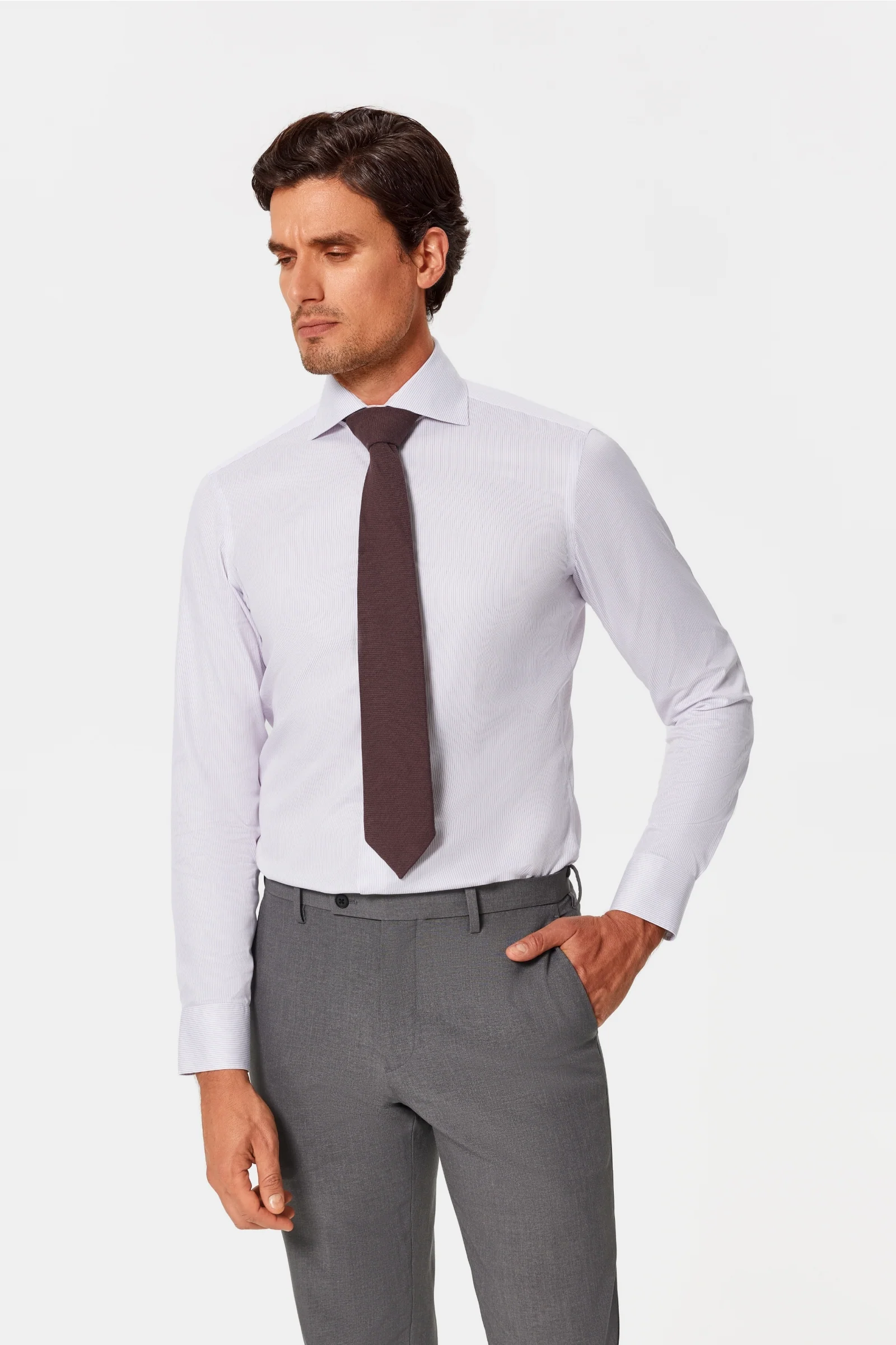 Poloni Purple Twill Non-Iron Shirt - Image 6