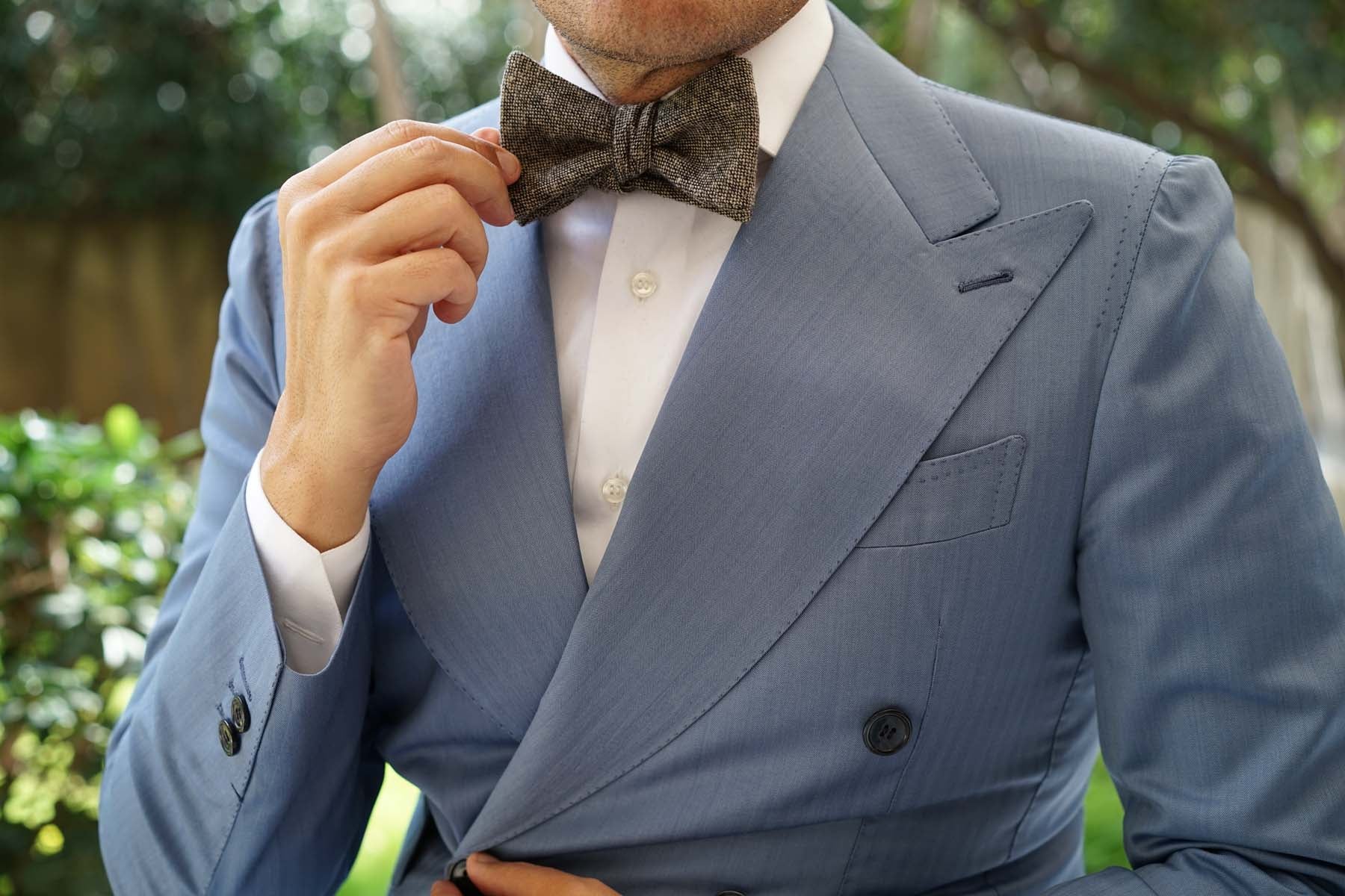 Raw Cocoa Sharkskin Self Bow Tie - Image 6