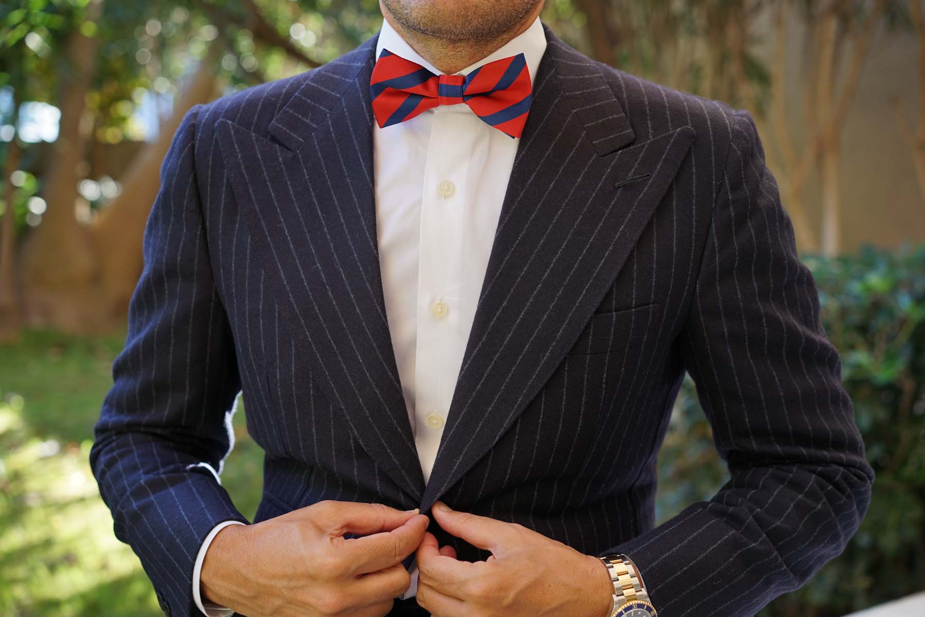 Red and Navy Blue Diagonal - Bow Tie - Image 3