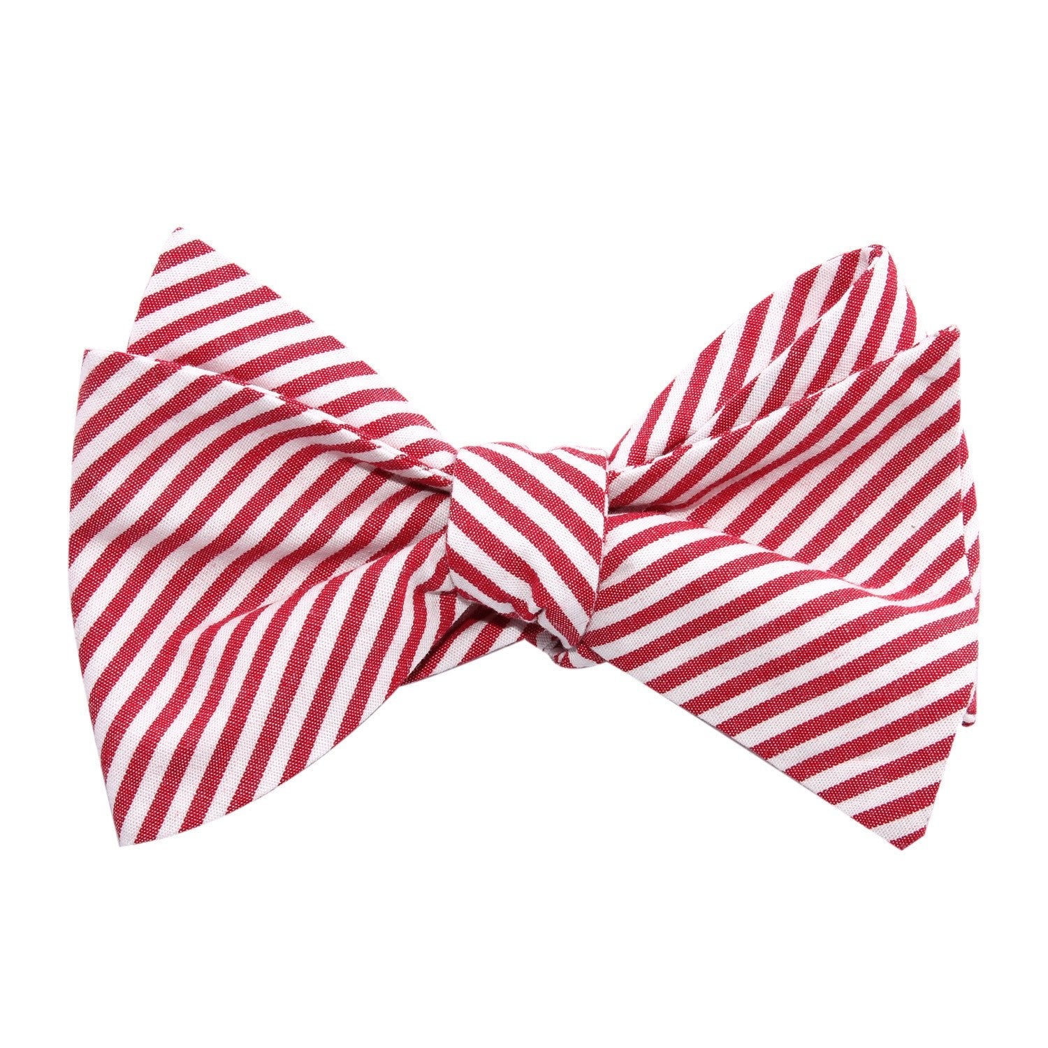 Red and White Chalk Stripe Cotton Self Tie Bow Tie - Image 2