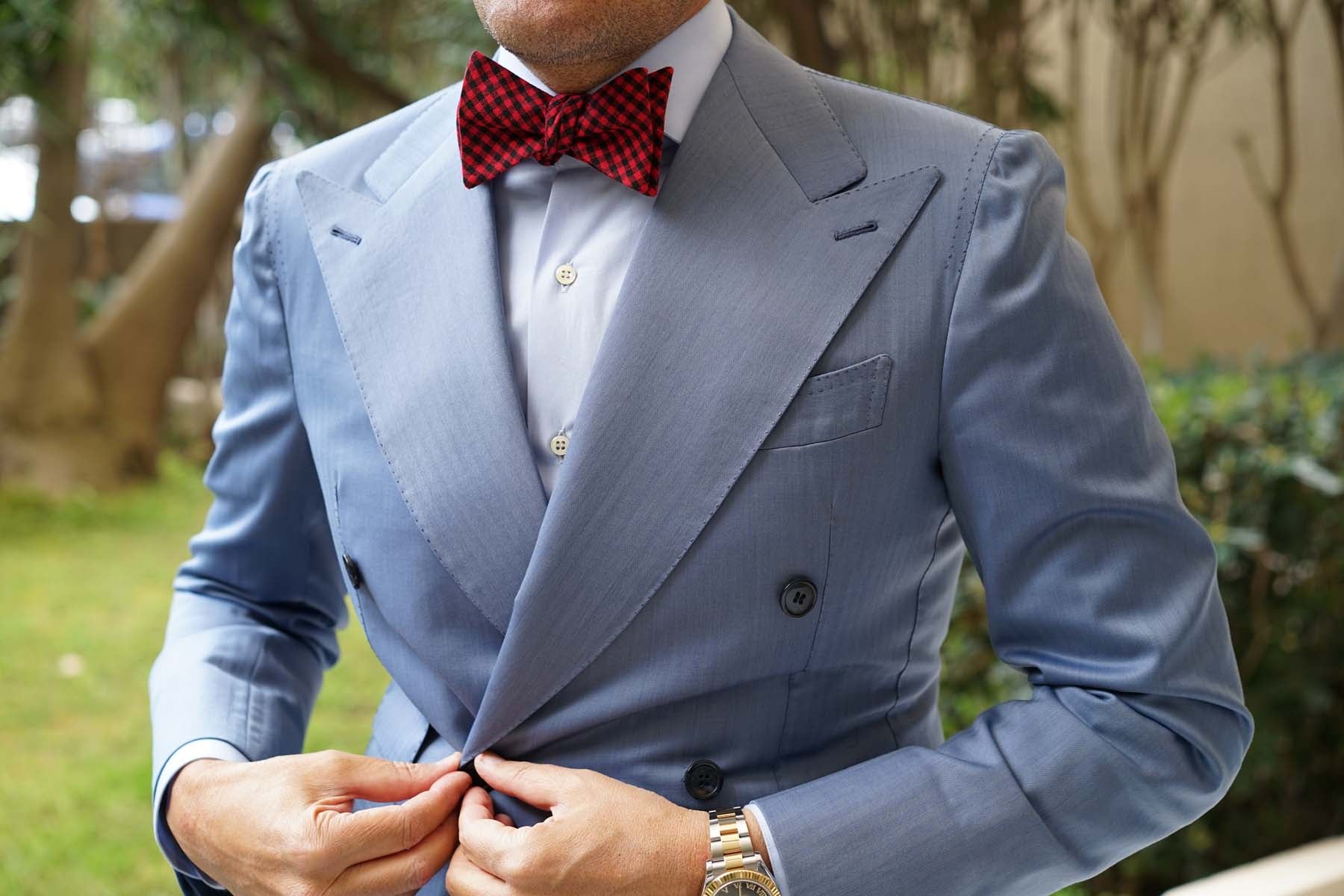Red Belfast Gingham Self Bow Tie - Image 4