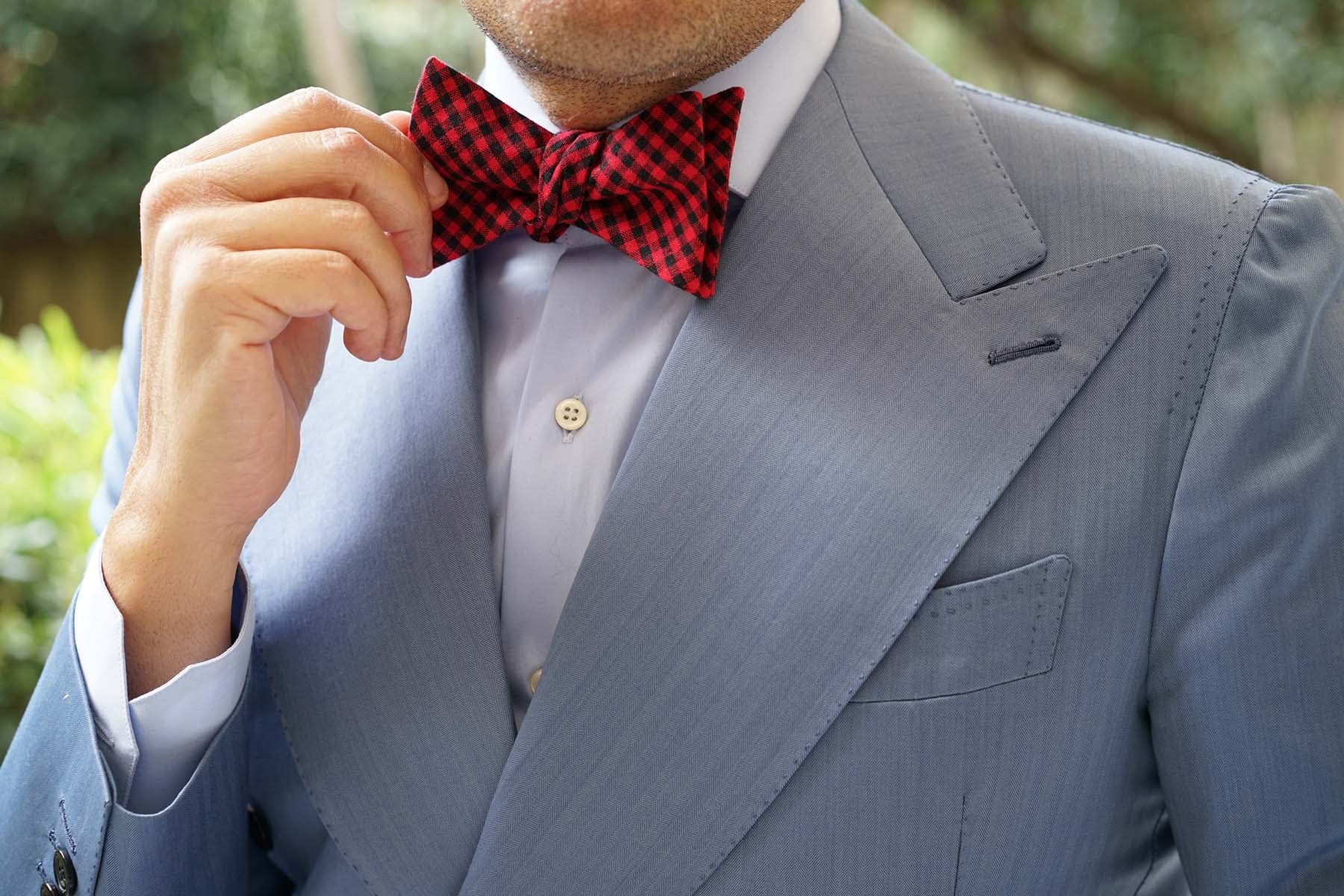 Red Belfast Gingham Self Bow Tie - Image 9
