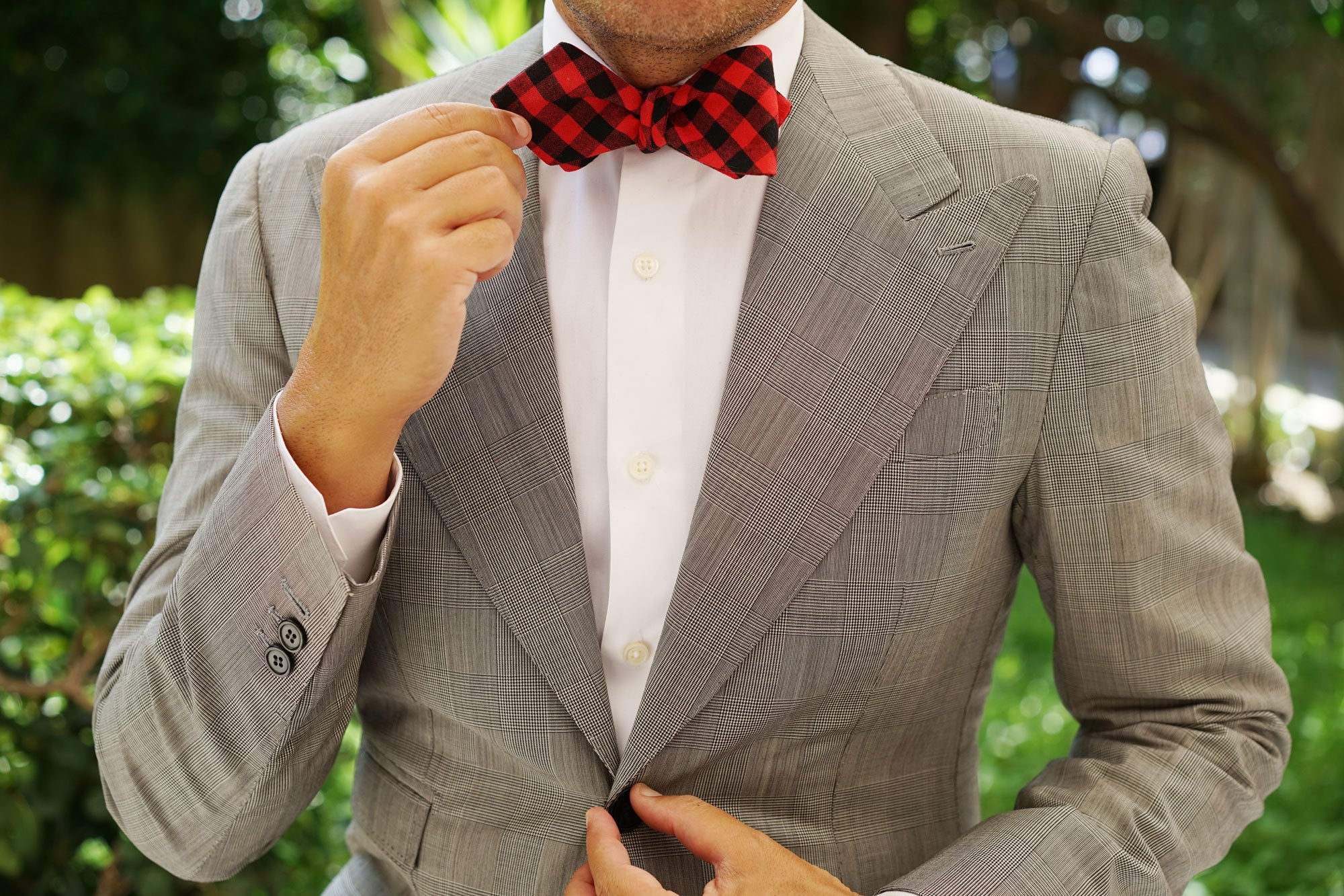 Red & Black Gingham Diamond Self Bow Tie - Image 6