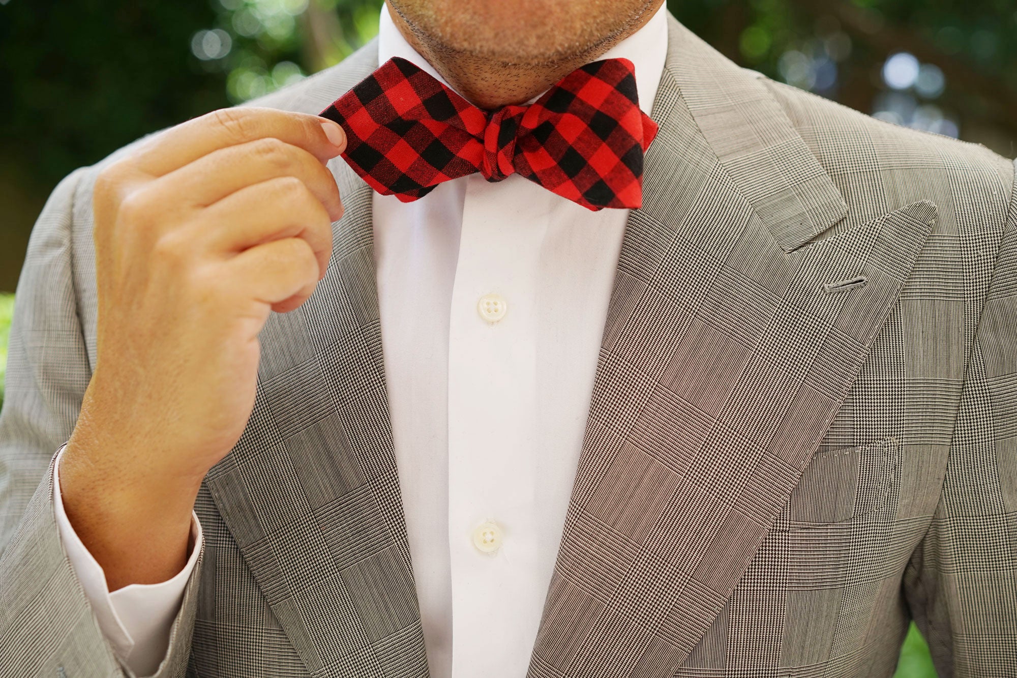 Red & Black Gingham Diamond Self Bow Tie - Image 7