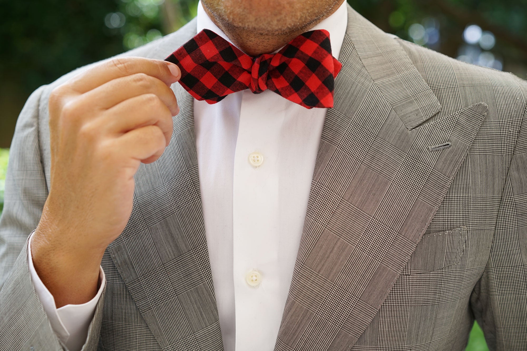 Red & Black Gingham Diamond Self Bow Tie - Image 8