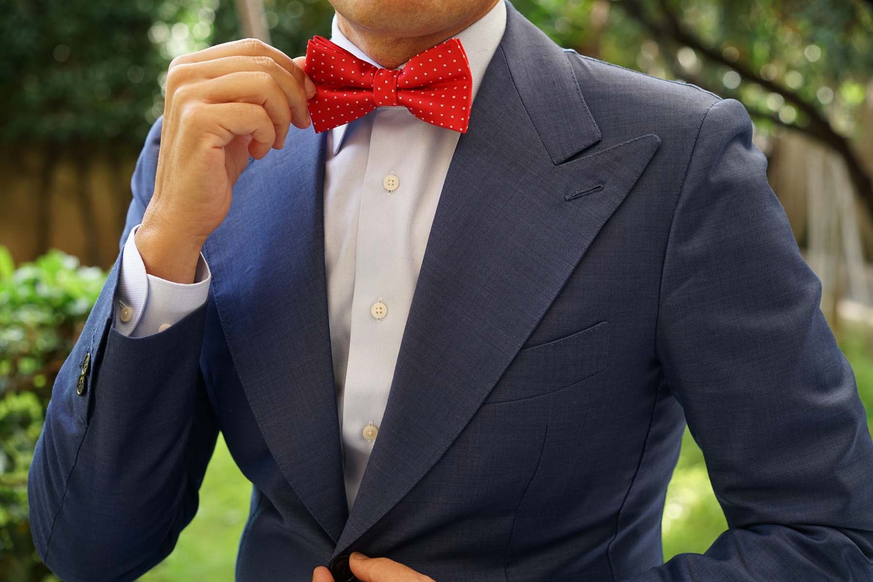 Red Bow Tie with White Polka Dots - Image 3
