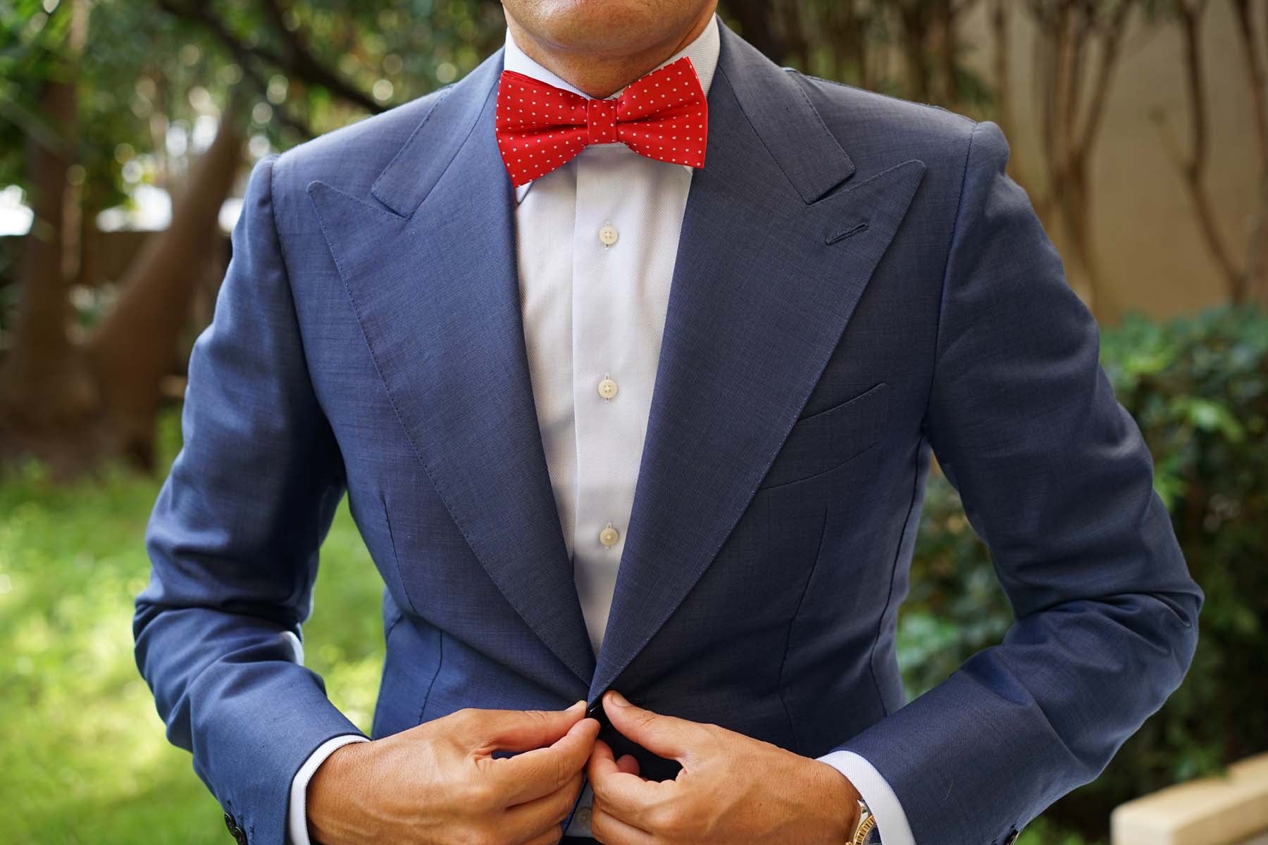 Red Bow Tie with White Polka Dots - Image 7