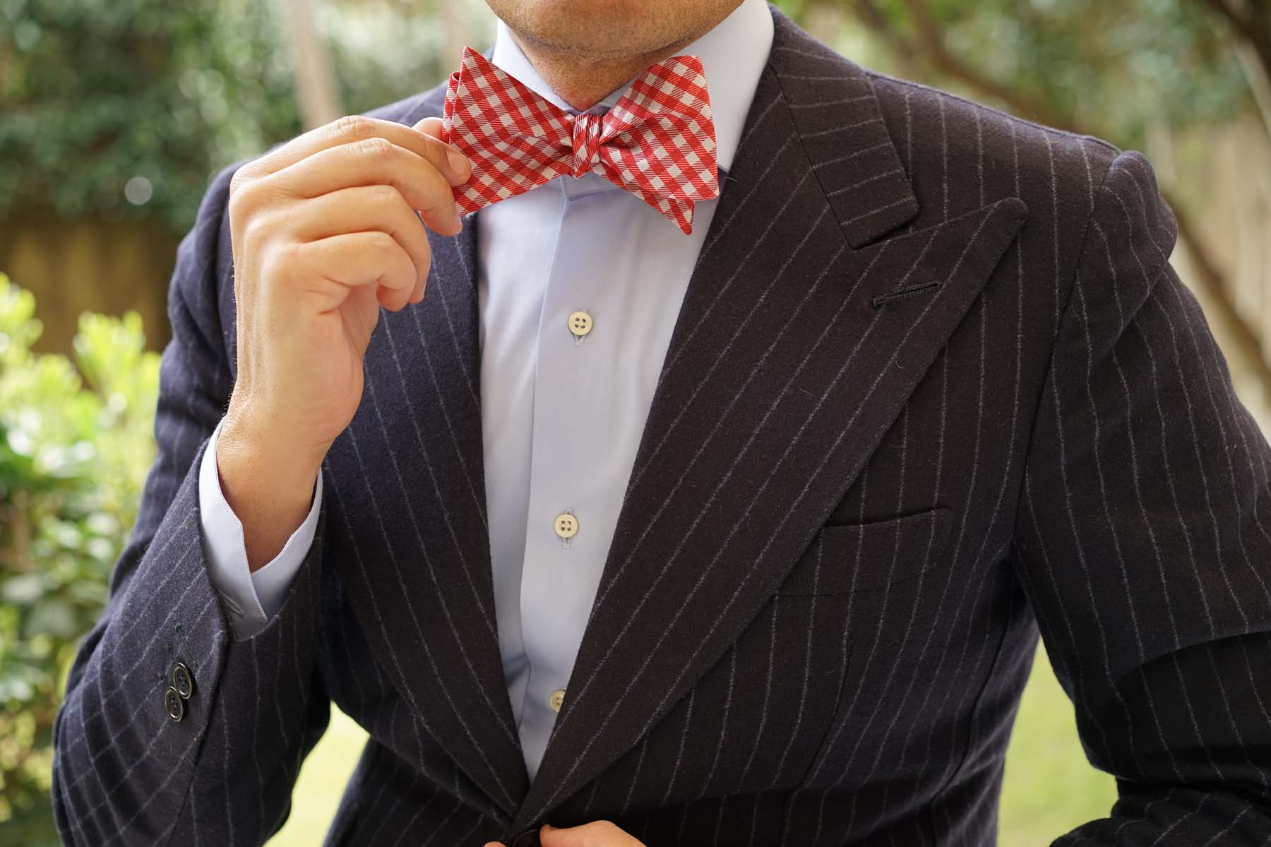 Red Gingham Self Tie Bow Tie - Image 6