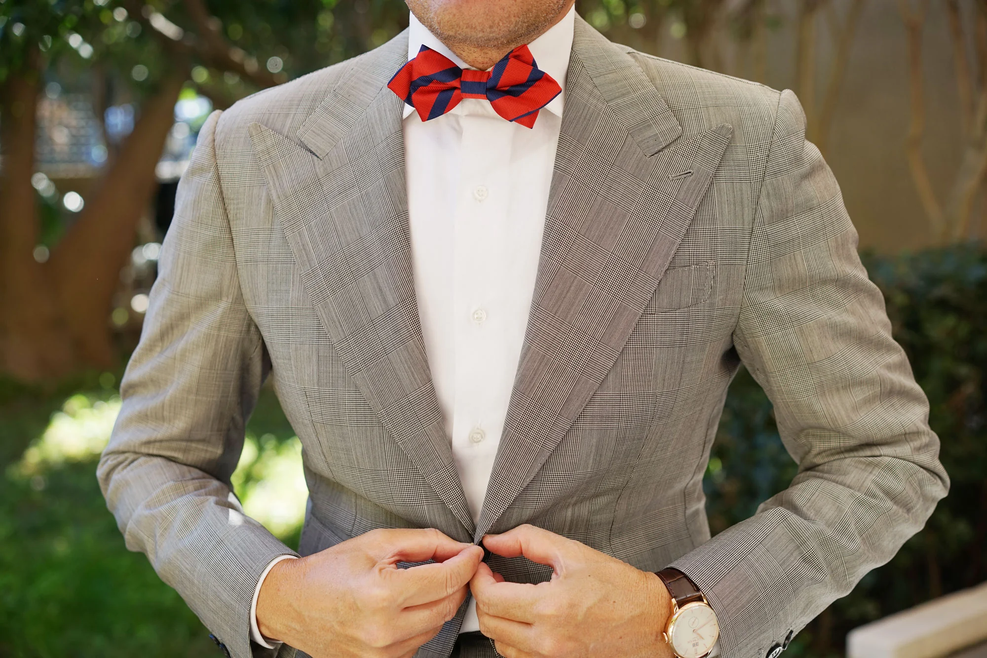 Red with Navy Blue Striped Diamond Bow Tie - Image 3
