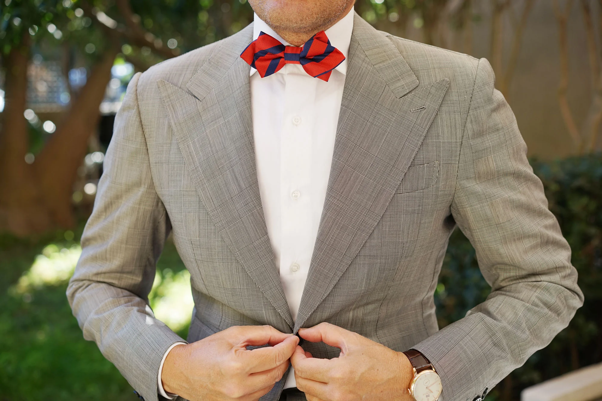 Red with Navy Blue Striped Diamond Bow Tie - Image 6